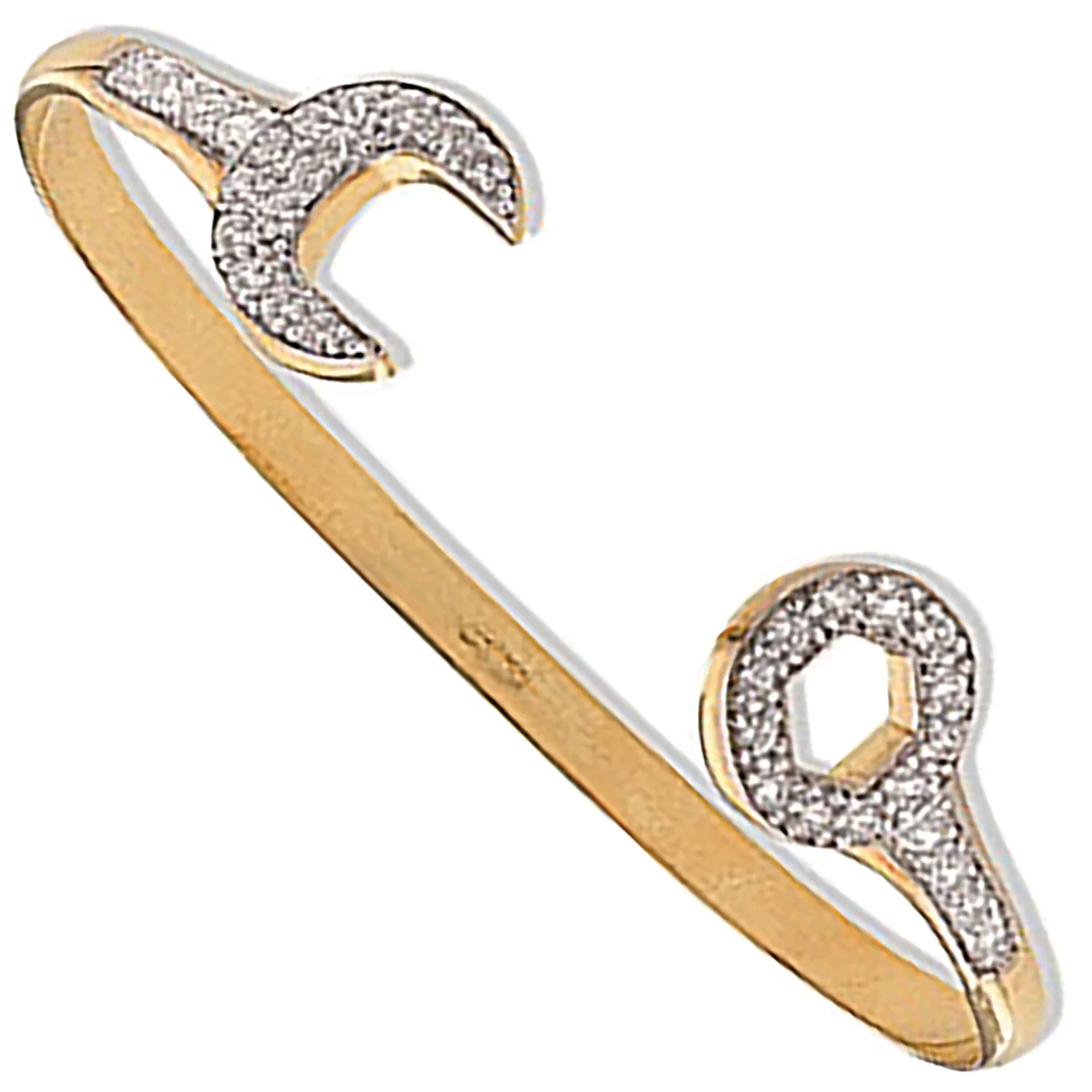 Yellow Gold Baby Cubic Zirconia Spanner Bangle - 9ct Gold - Image 2