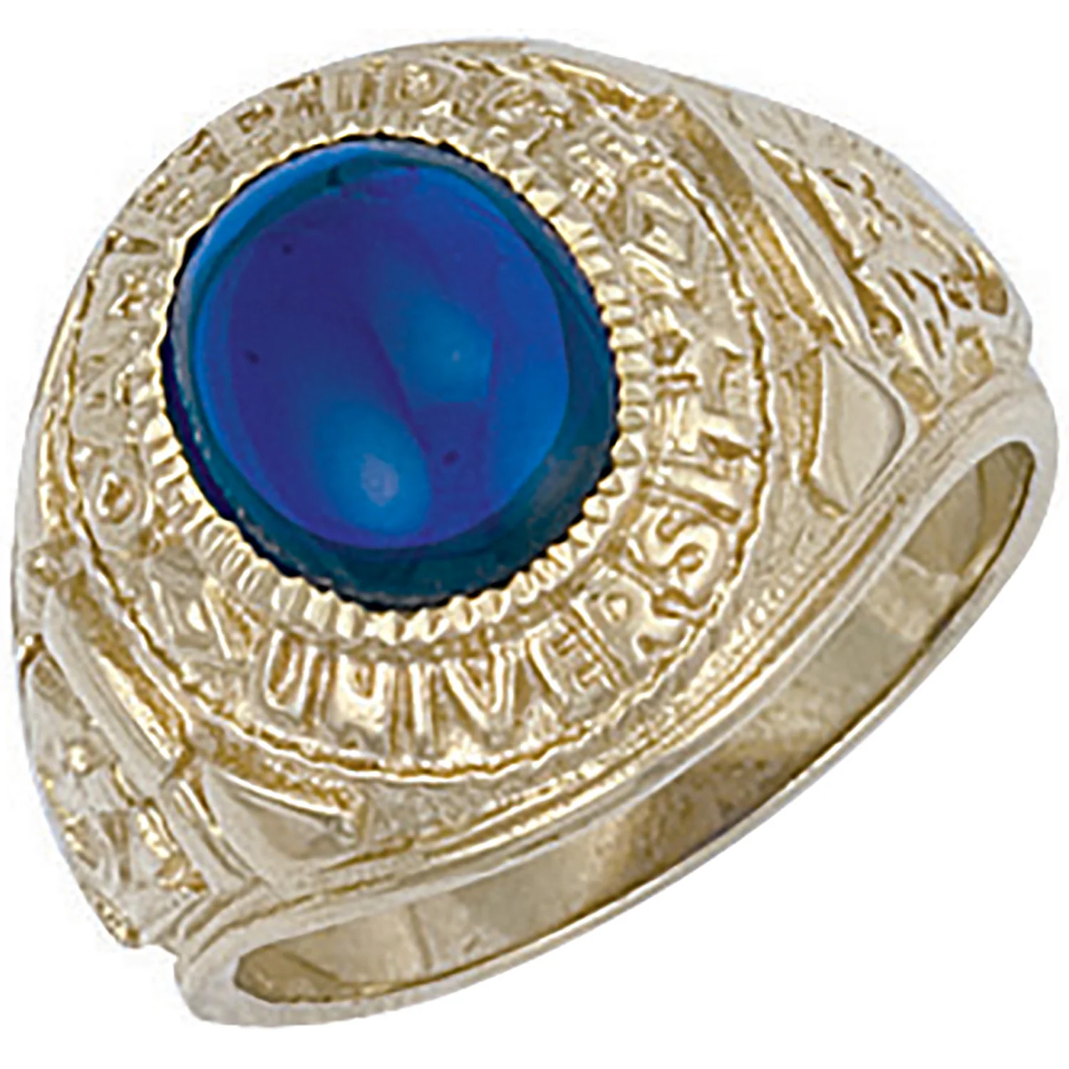 Yellow Gold Blue Cabochon University/College Ring - 9ct Gold - Image 2