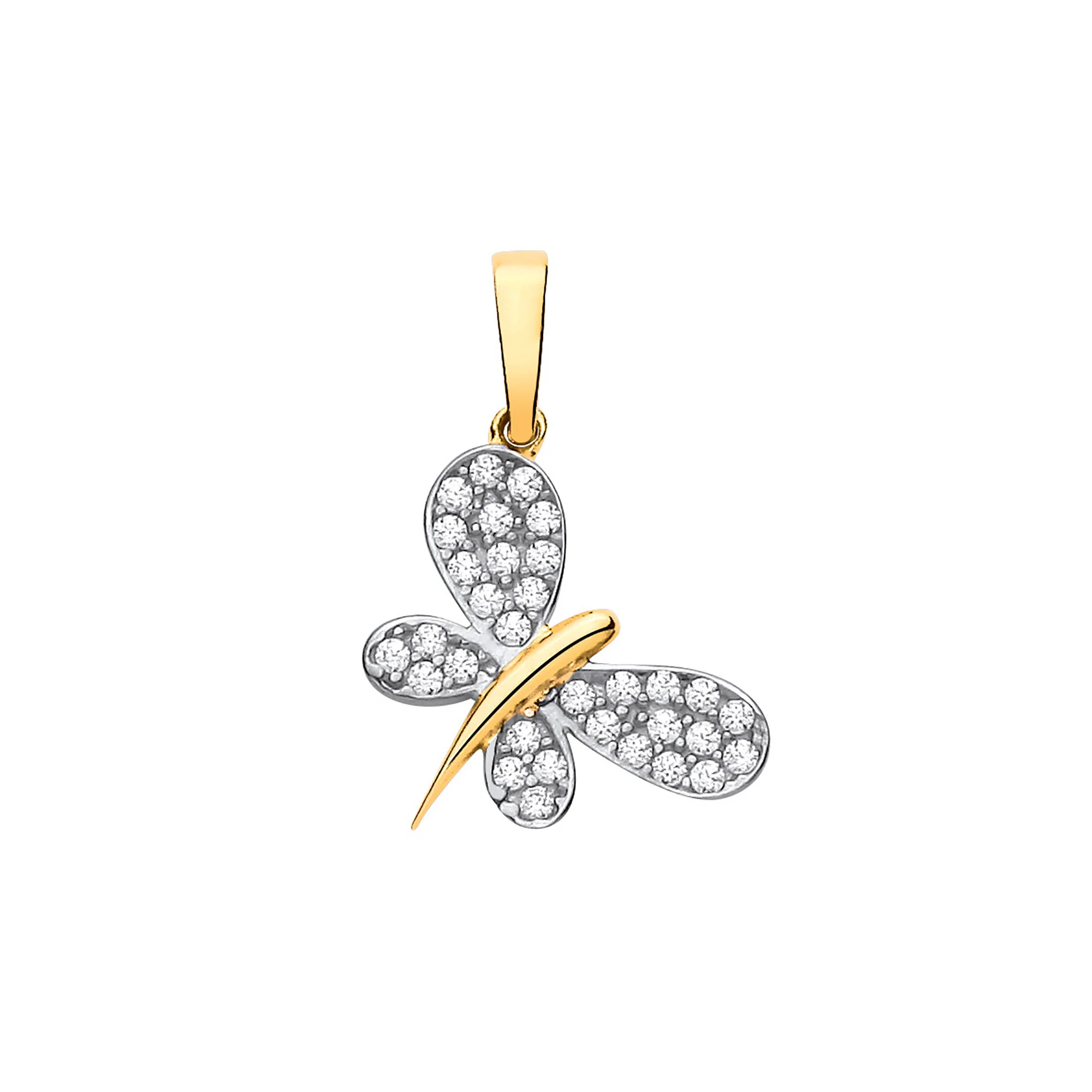 Yellow Gold Butterfly Cubic Zirconia Pendant - 9ct Gold - Image 2