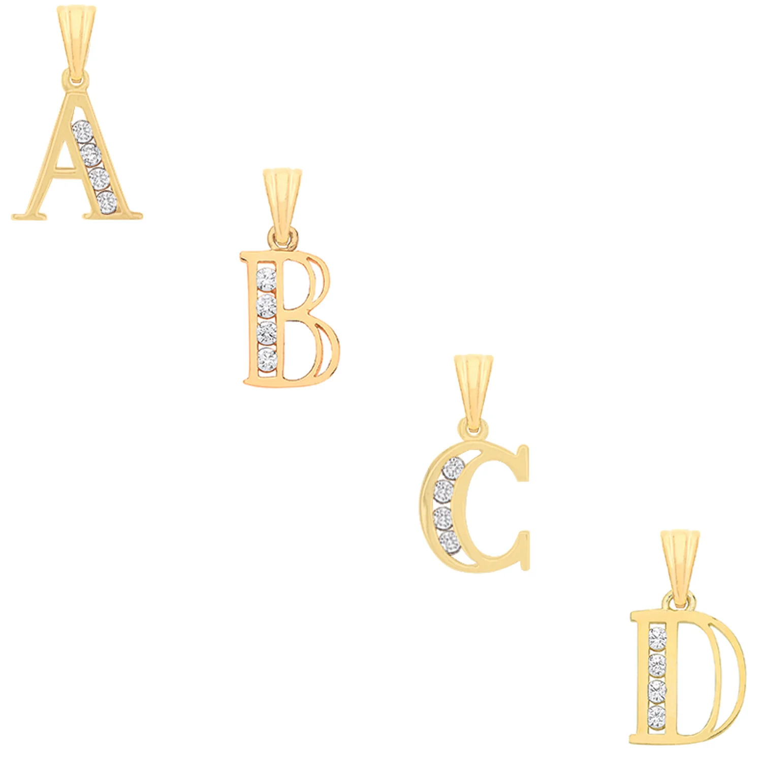 Yellow Gold Channel Set Cubic Zirconia Initial Pendants - 9ct Gold - Image 2