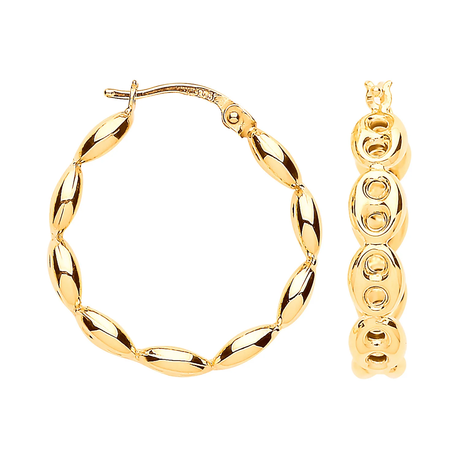 Yellow Gold Coffee Bean 20mm Hoop Earrings - 9ct Gold - Image 2