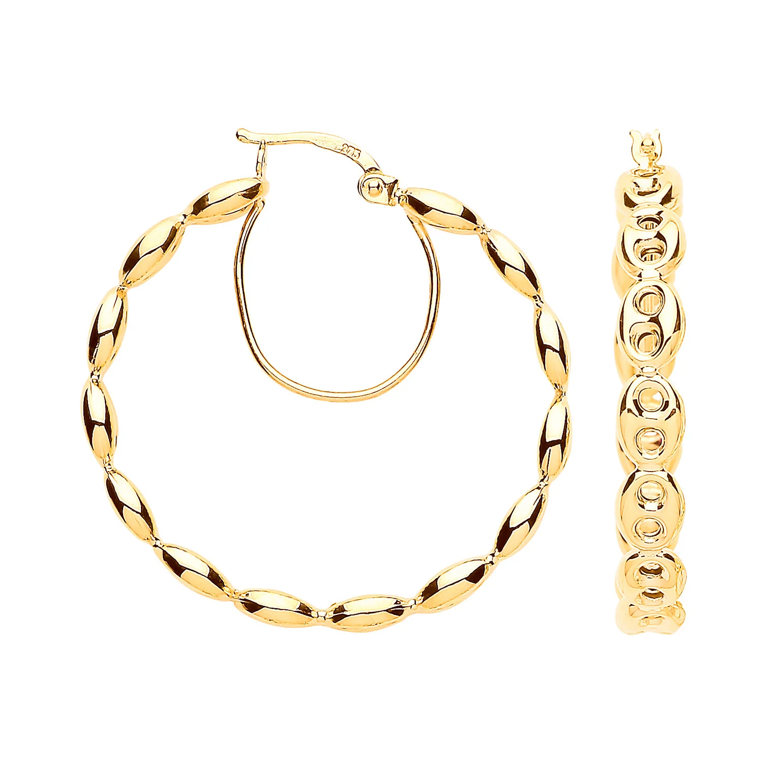Yellow Gold Coffee Bean 30mm Hoop Earrings - 9ct Gold - Image 4