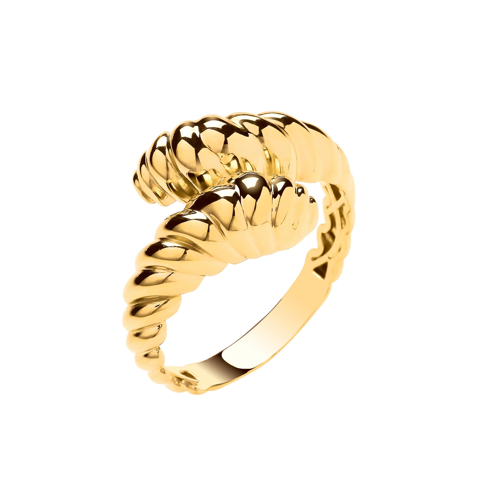 Yellow Gold Cross Over Ribbed Ladies Ring - 9ct Gold - Image 2