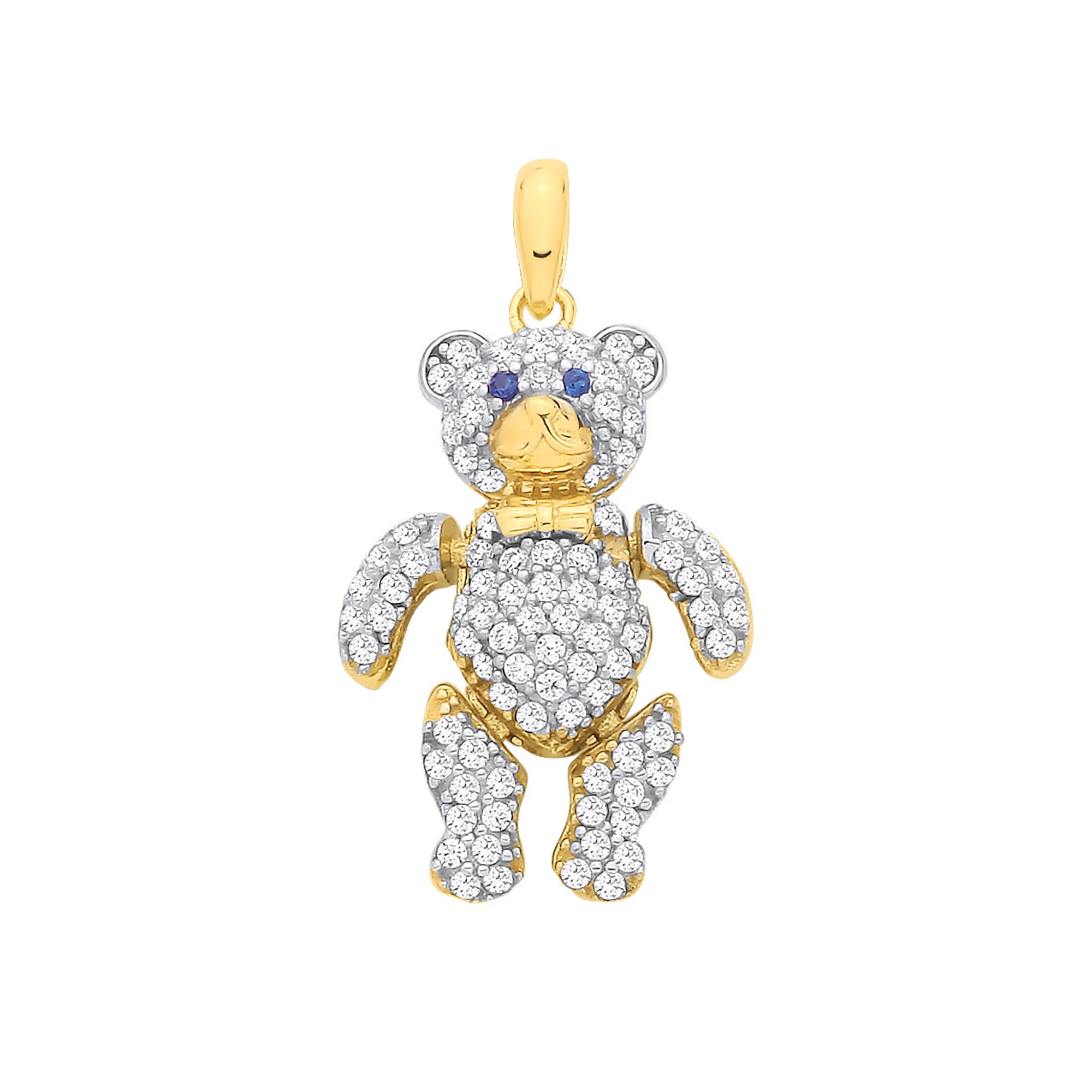 Yellow Gold Cubic Zirconia 3D Teddy bear Pendant - 9ct Gold - Image 2