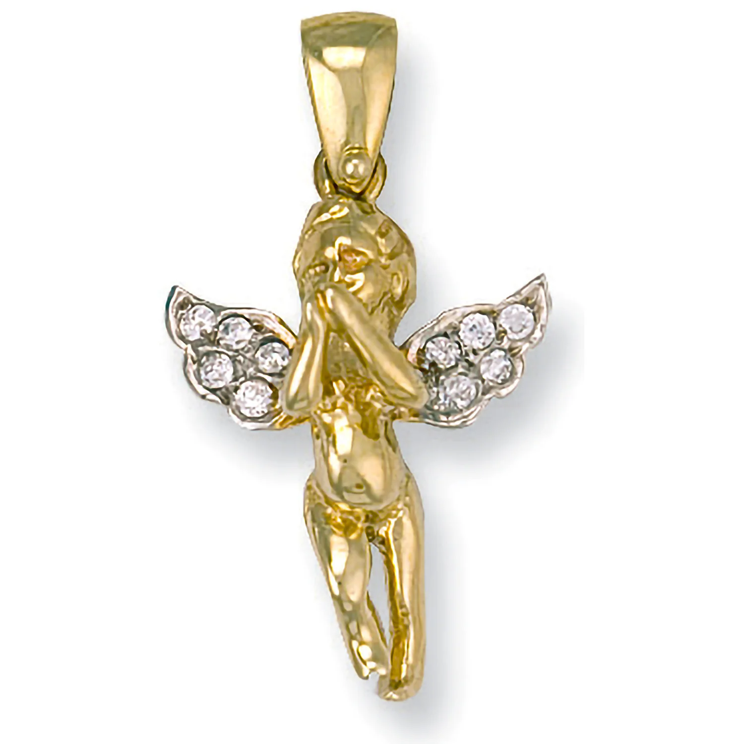 Yellow Gold Cubic Zirconia Cherub Pendant - 9ct Gold - Image 2
