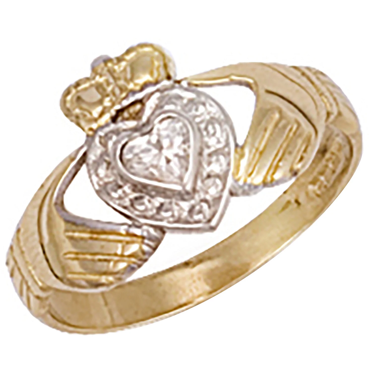 Yellow Gold Cubic Zirconia Claddagh Ring - 9ct Gold - Image 2
