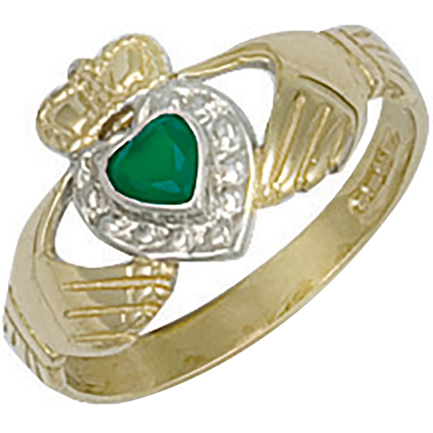 Yellow Gold Cubic Zirconia & Claddagh Ring - 9ct Gold - Image 2