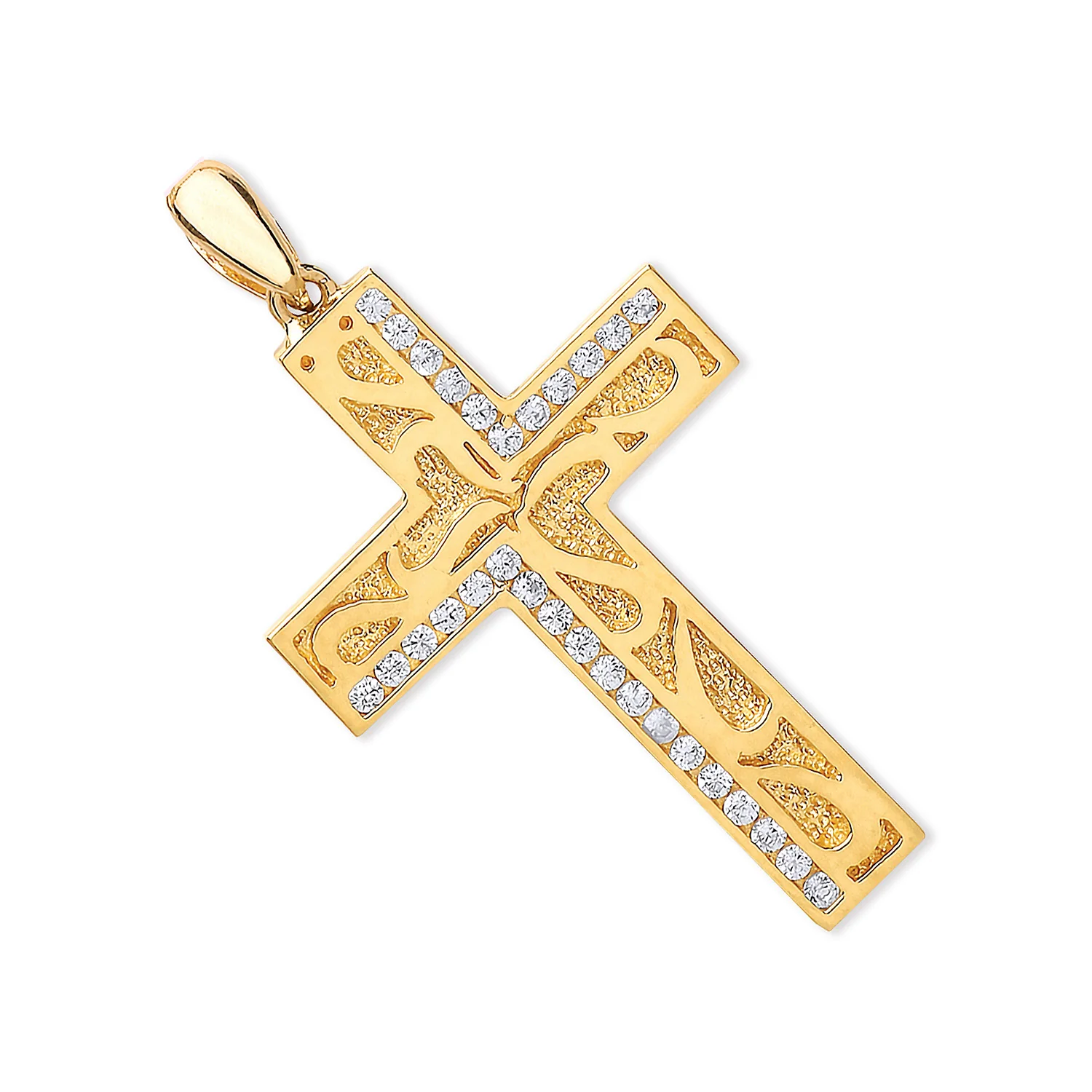 Yellow Gold Cubic Zirconia Cross with Design - 9ct Gold - Image 2