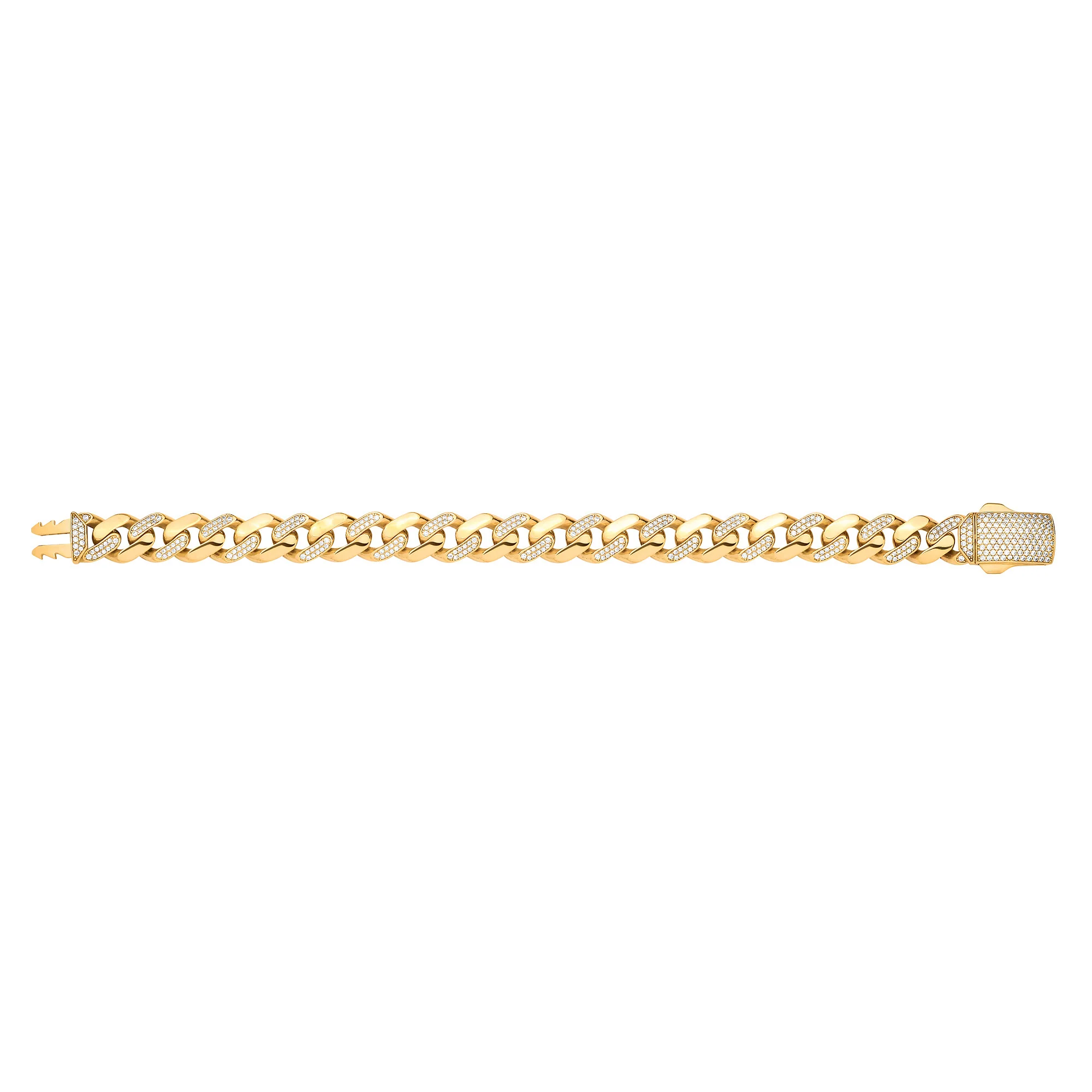Yellow Gold Cubic Zirconia Curb 11mm Gents Bracelet - 9ct Gold - Image 2