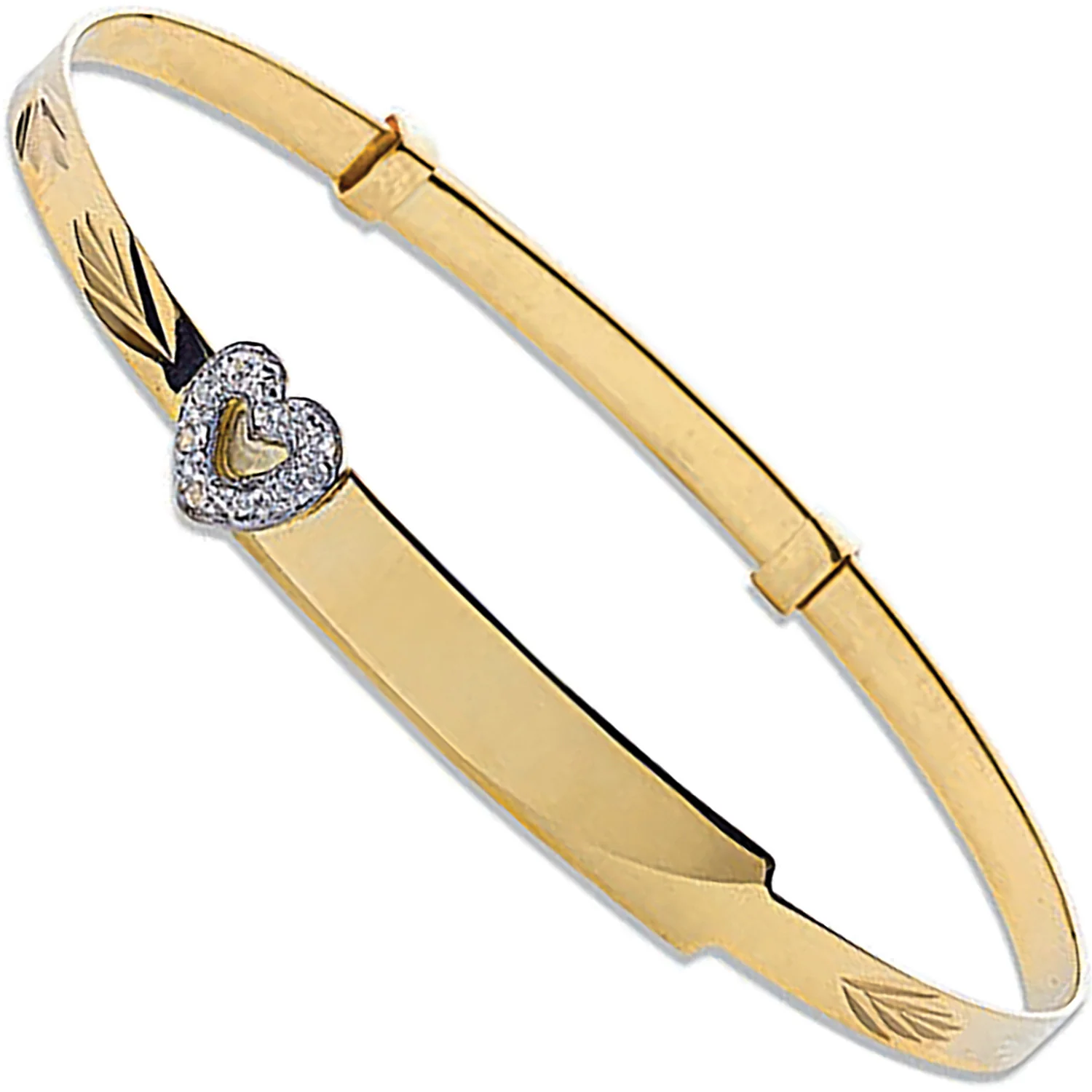Yellow Gold Cubic Zirconia Heart D/C Expandable Baby Bangle - 9ct Gold - Image 2