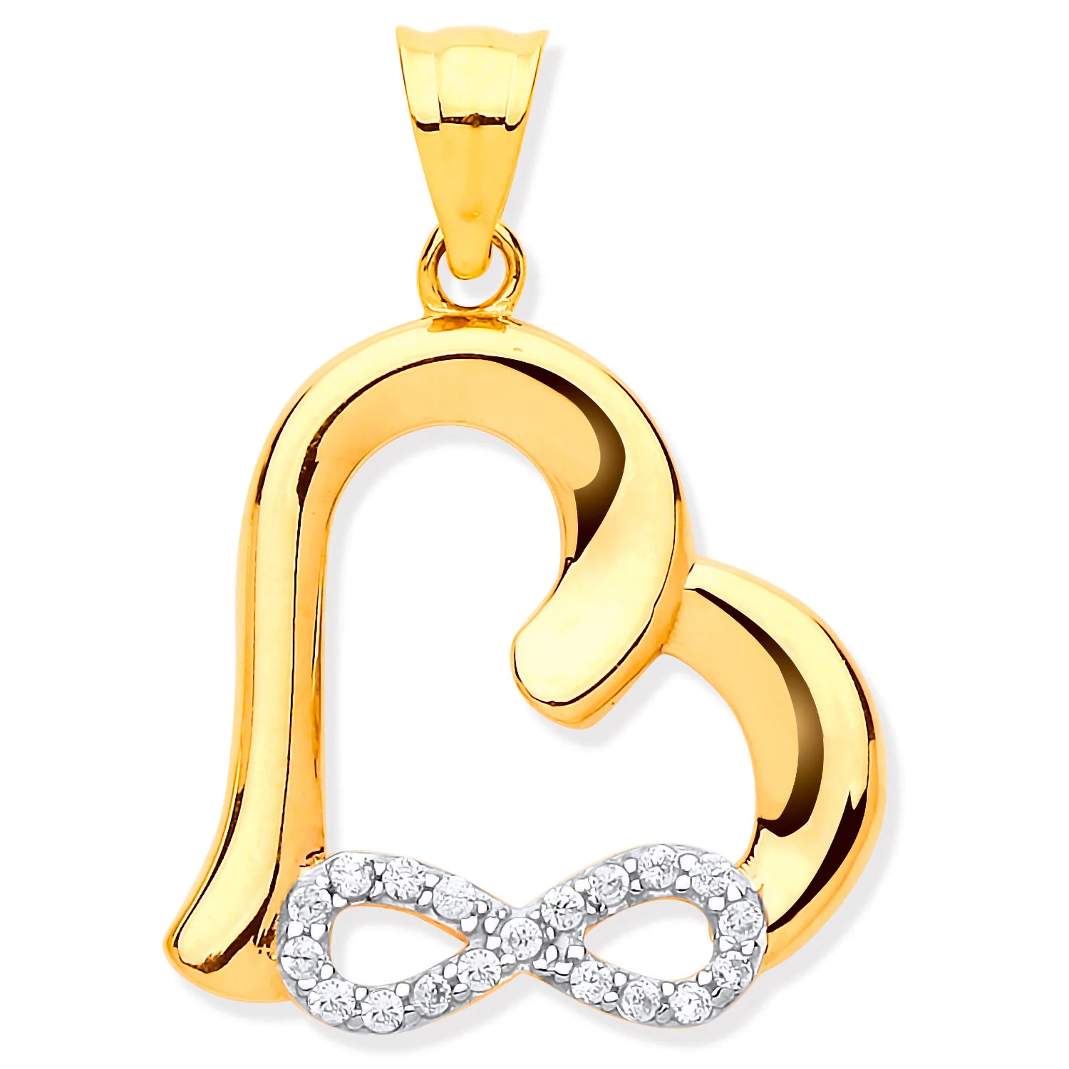 Yellow Gold Cubic Zirconia Infinity, Heart Pendant - 9ct Gold - Image 2