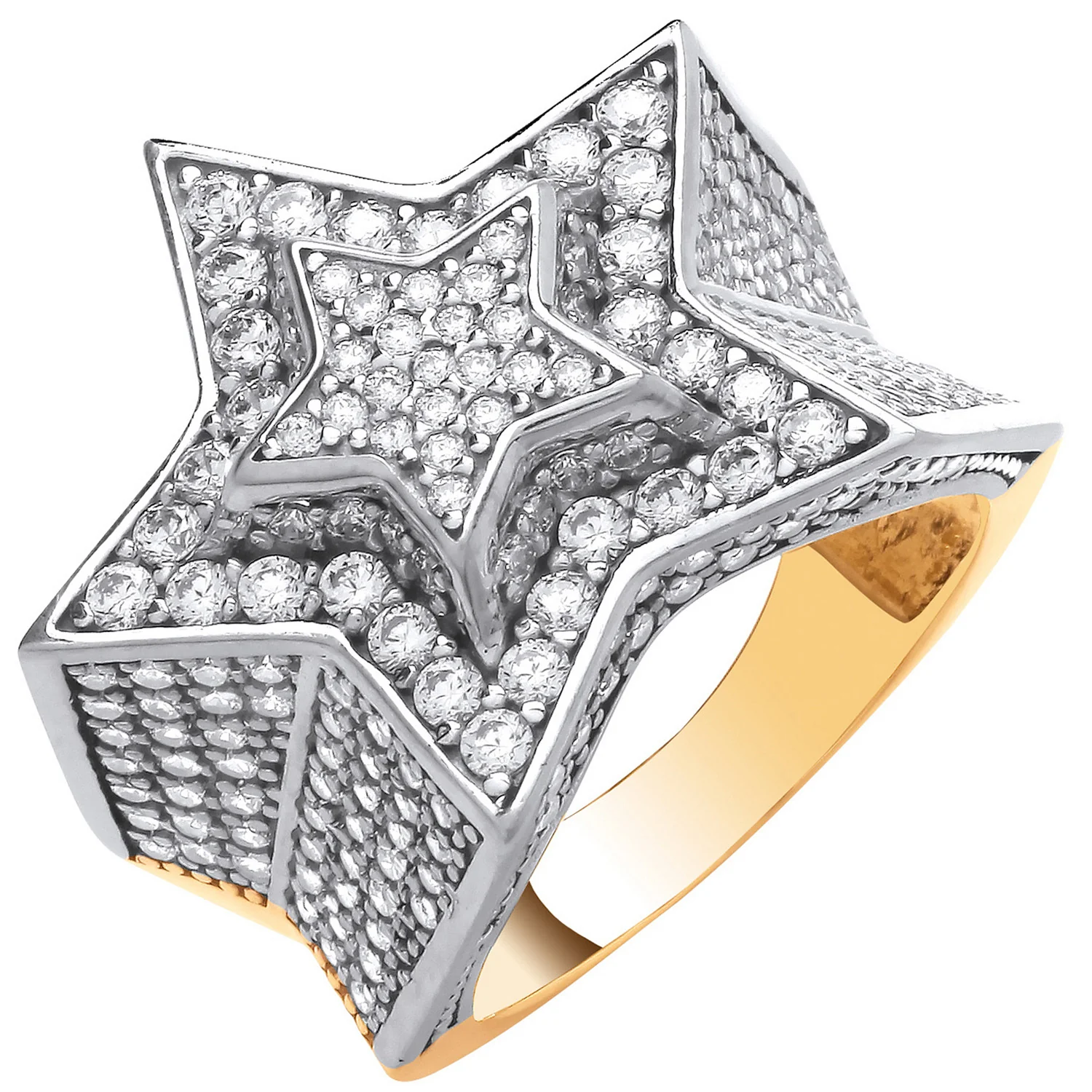 Yellow Gold Cubic Zirconia Large 3D Star Ring - 9ct Gold - Image 2