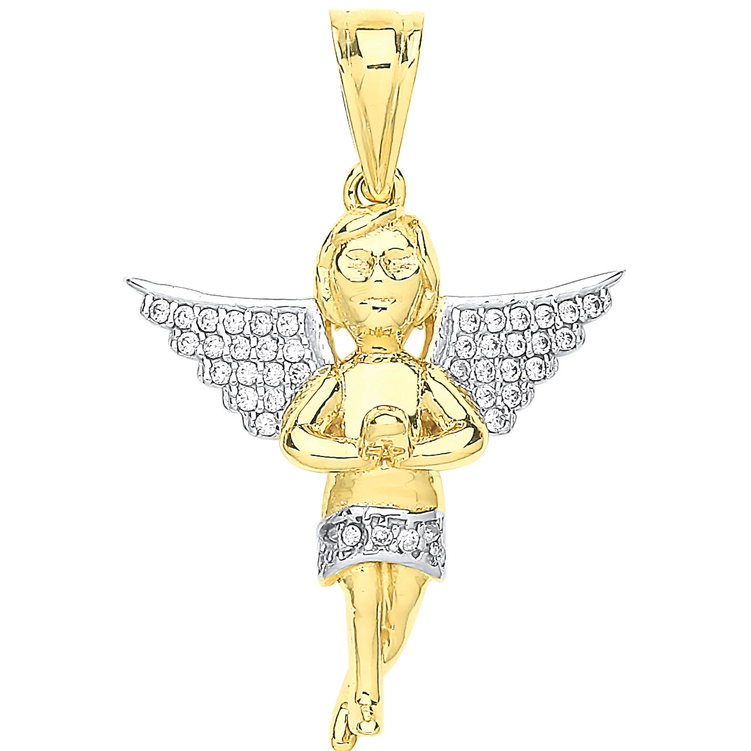 Yellow Gold Cubic Zirconia Praying Angel Pendant - 9ct Gold - Image 2