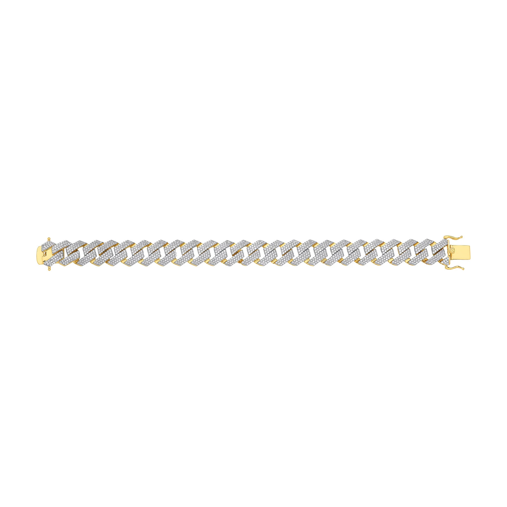 Yellow Gold Cubic Zirconia Prong Cuban Gents 14.5mm Bracelet - 9ct Gold - Image 2