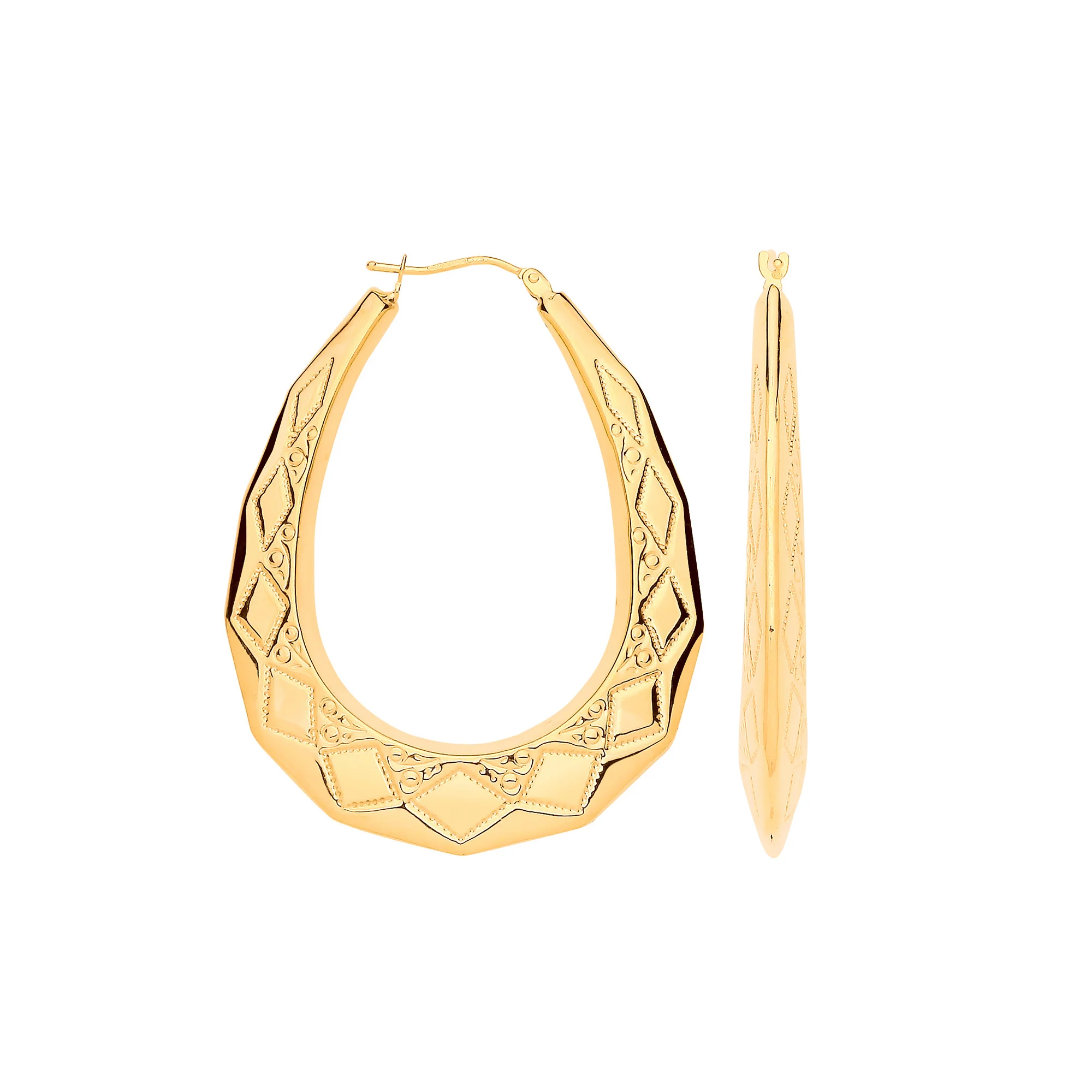 Yellow Gold D/C Oval 49mm Long Creoles - 9ct Gold - Image 2