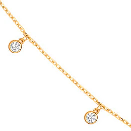 Yellow Gold Dangling Cubic Zirconias Diamond by the Yard 17"Necklace/07" Bracelet - 9ct Gold - Image 2