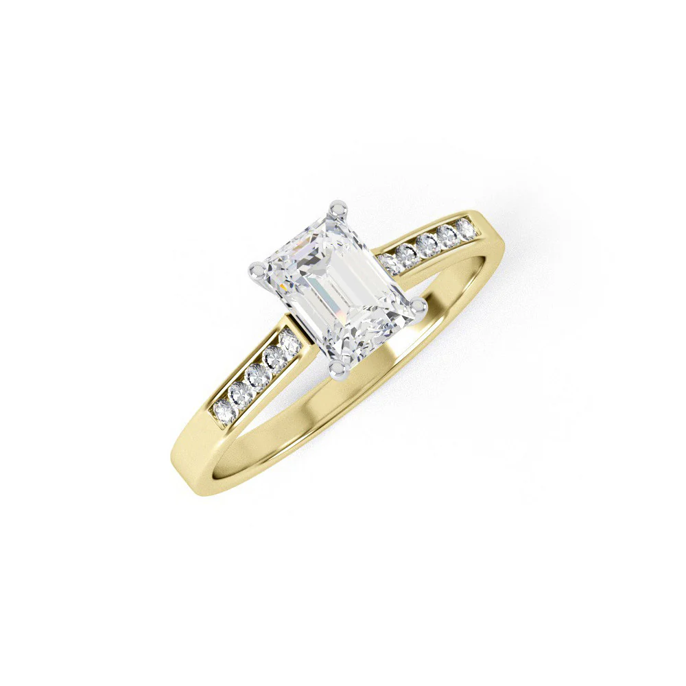 Yellow Gold Emerald Cut Clear Cubic Zirconia Ladies Ring - 9ct Gold - Image 2