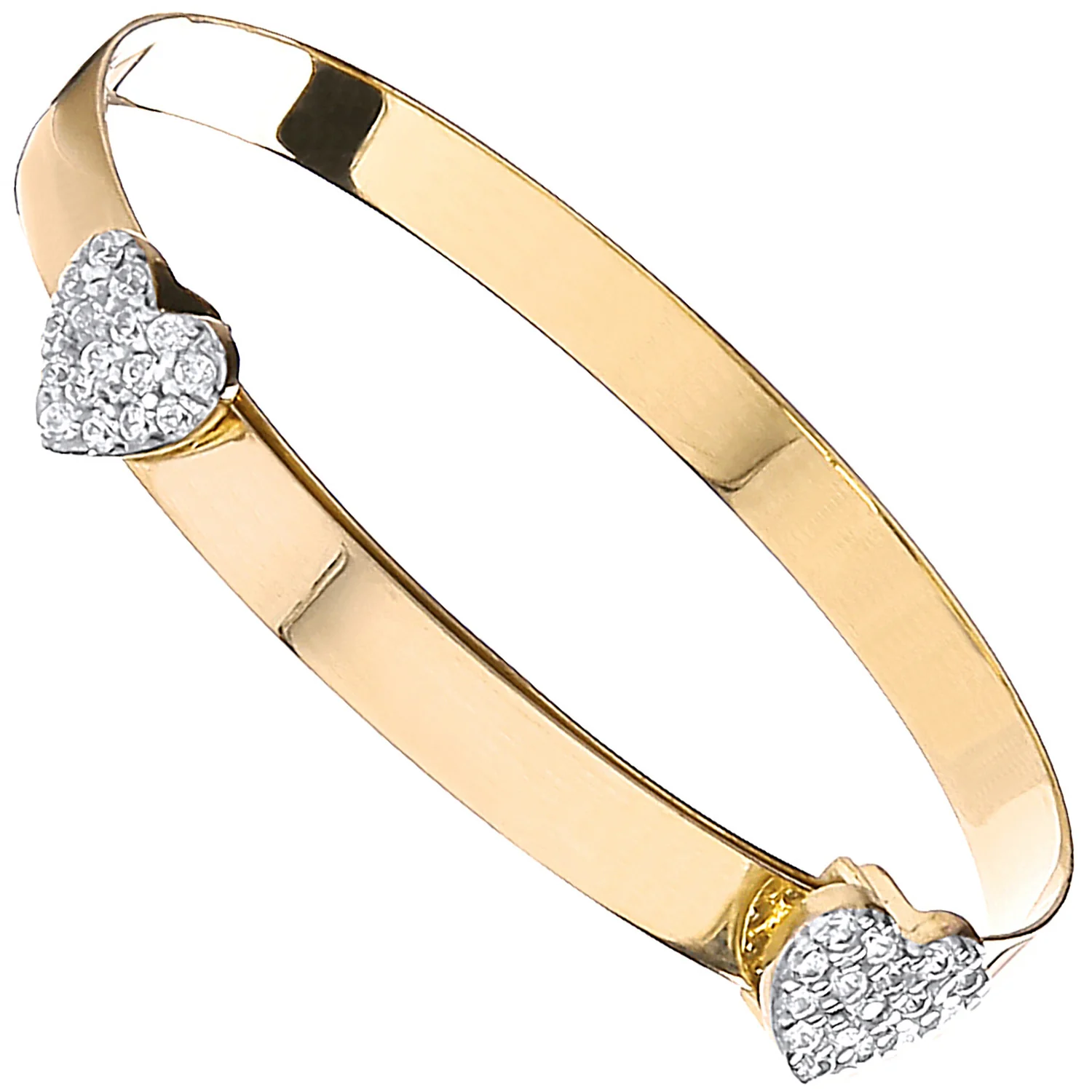 Yellow Gold Expandable Baby Bangle Two Cubic Zirconia Heart - 9ct Gold - Image 2