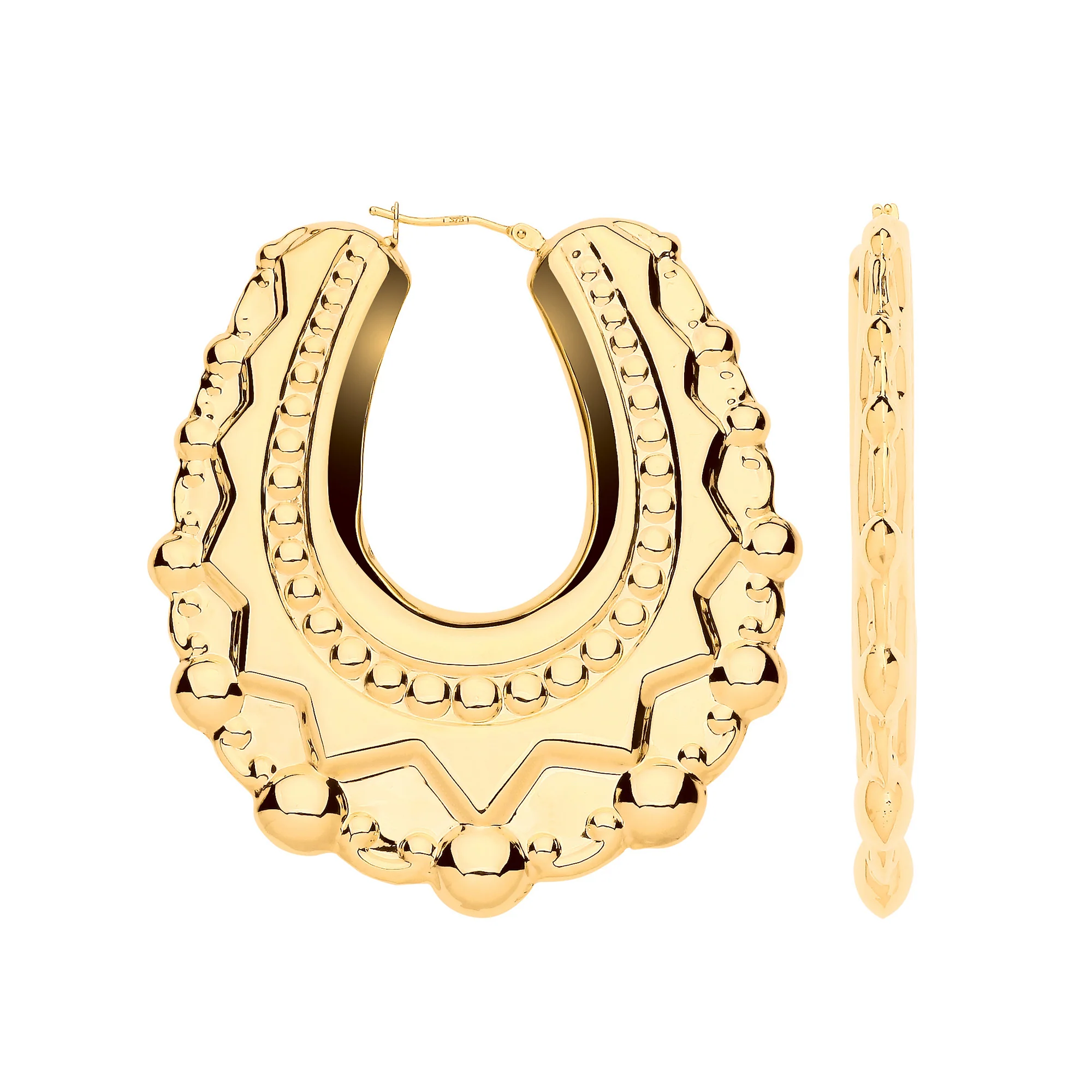 Yellow Gold Extra Large Oval Traditional Creoles Earrings - 9ct Gold - Image 2