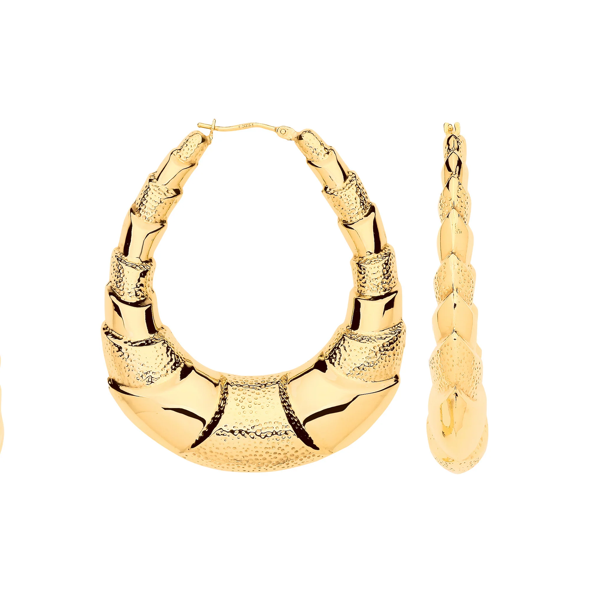 Yellow Gold Fancy Oval Design Large Creoles - 9ct Gold - Image 2