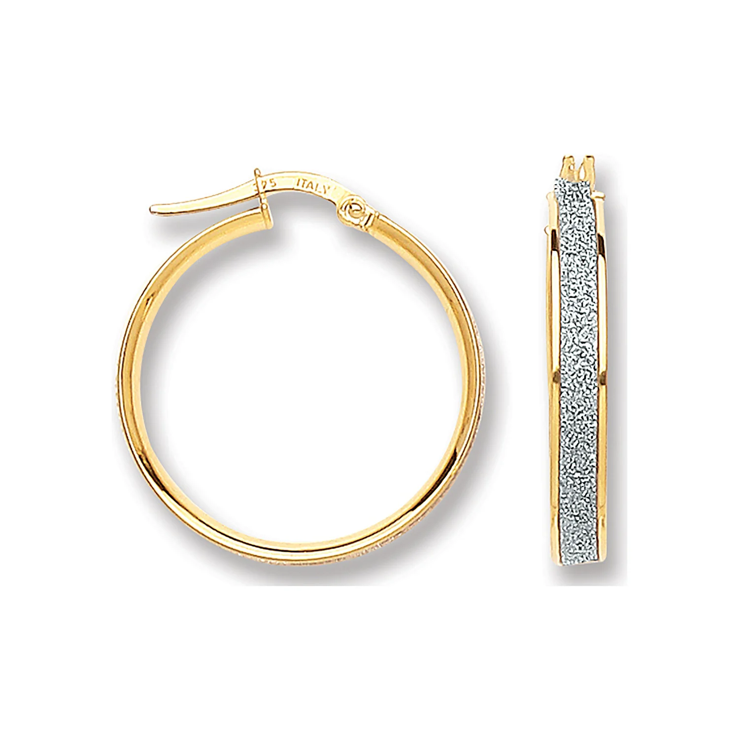 Yellow Gold Glitter Hoop 22mm Earrings - 9ct Gold - Image 2