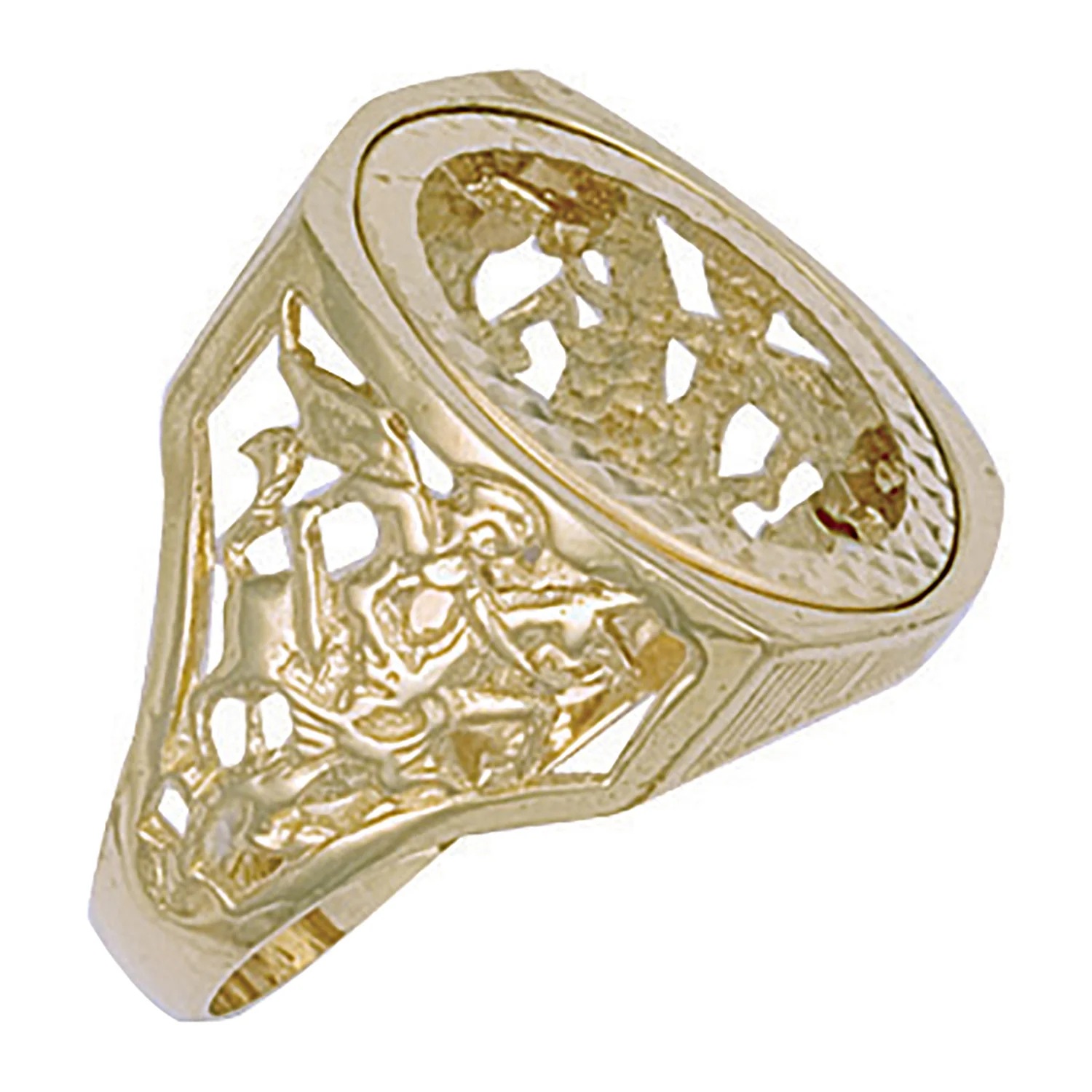 Yellow Gold (Half) Square Top George & Dragon Sovereign Ring - 9ct Gold - Image 2