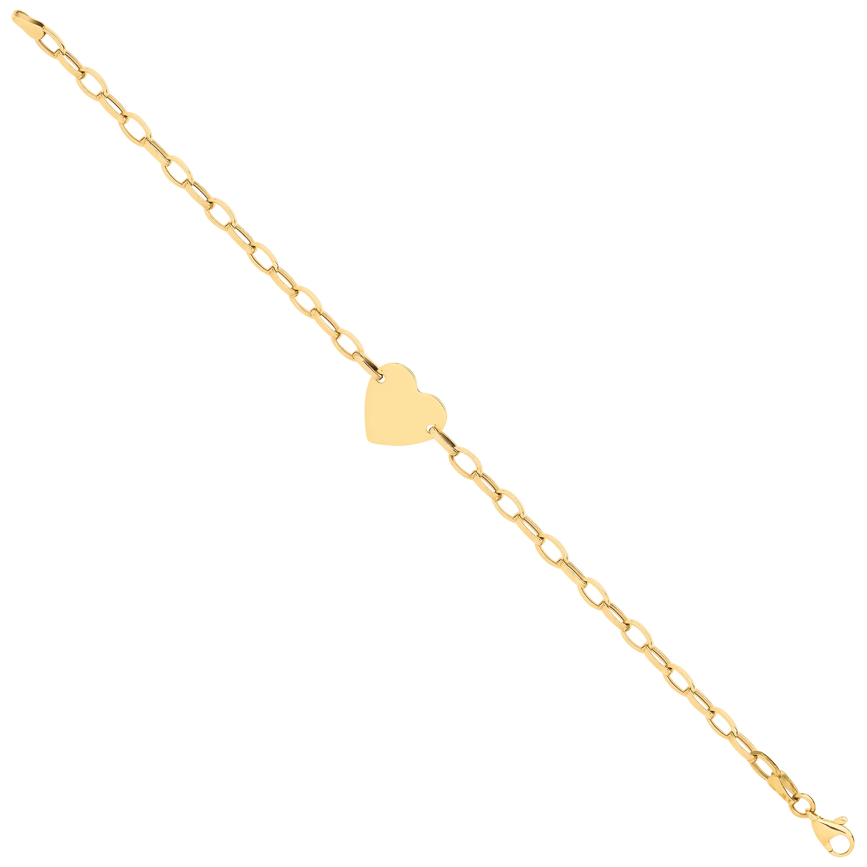 Yellow Gold Heart Plate Belcher Link Ladies Bracelet - 9ct Gold - Image 2
