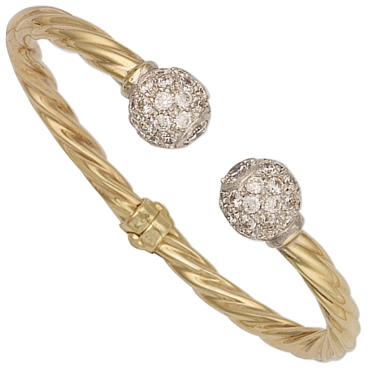 Yellow Gold Hinghed Twisted Cubic Zirconia Torque Bangle - 9ct Gold - Image 2