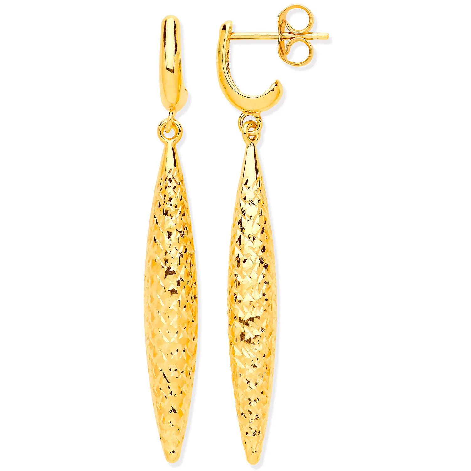 Yellow Gold Hollow Drop D/C Finish Earrings - 9ct Gold - Image 2
