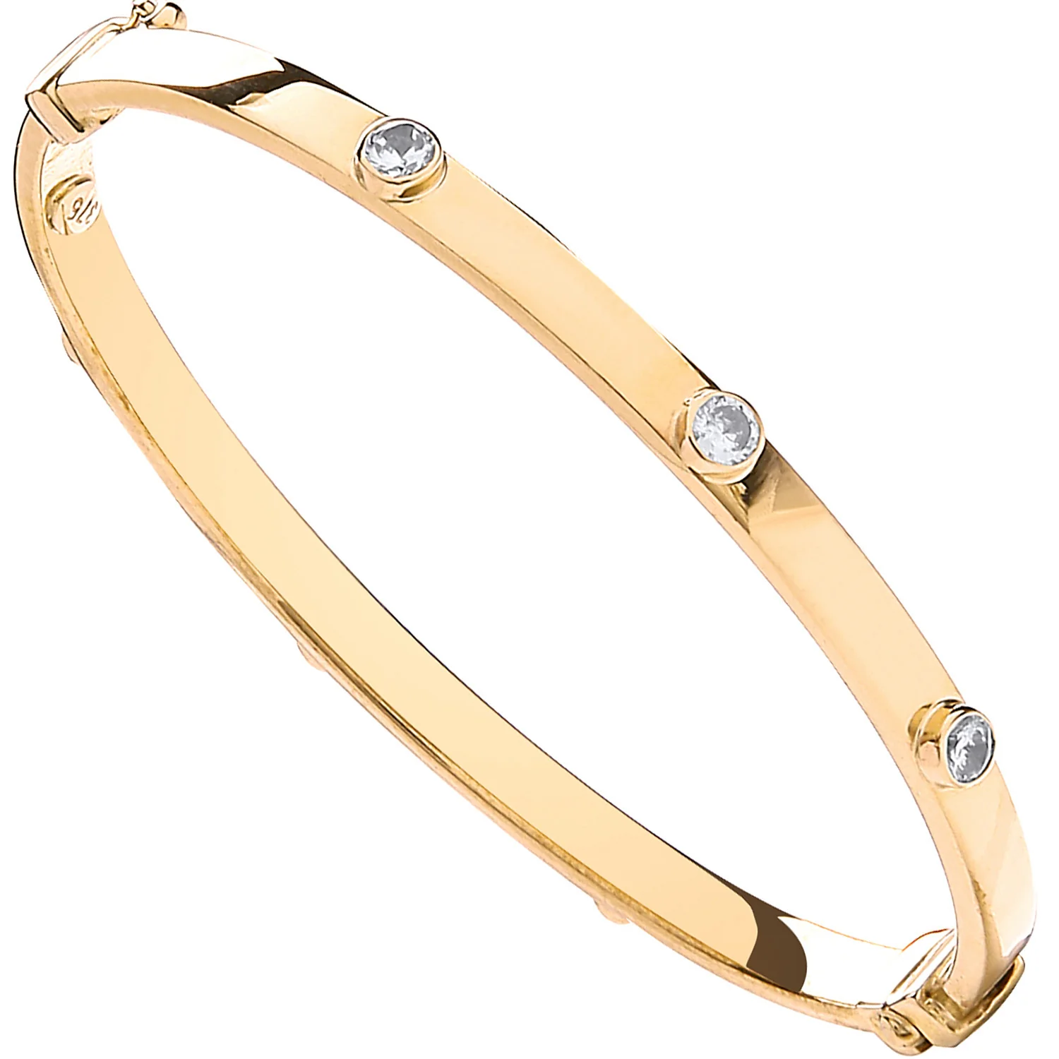 Yellow Gold Hollow Oval Baby Cubic Zirconia Bangle - 9ct Gold - Image 2