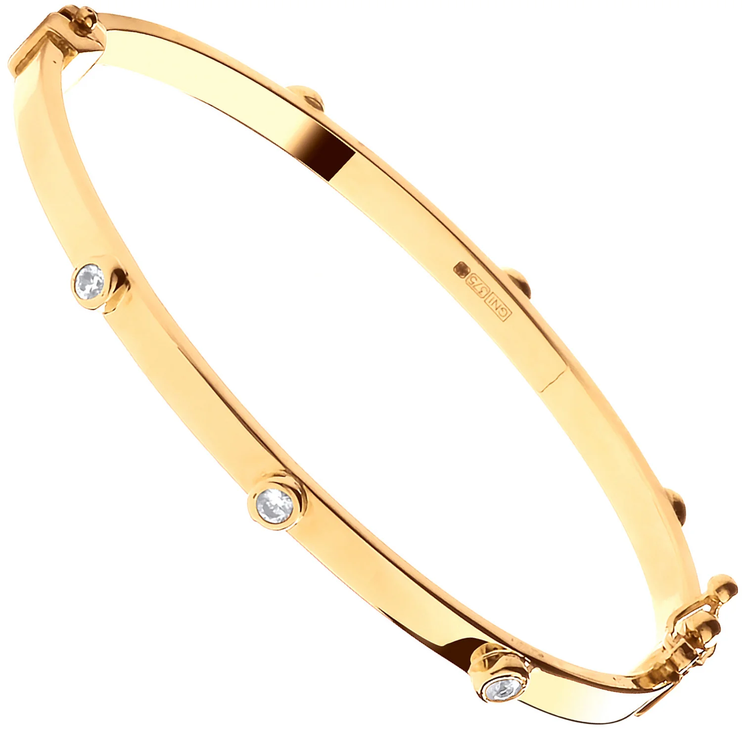 Yellow Gold Hollow Oval Cubic Zirconia Baby Bangle - 9ct Gold - Image 2