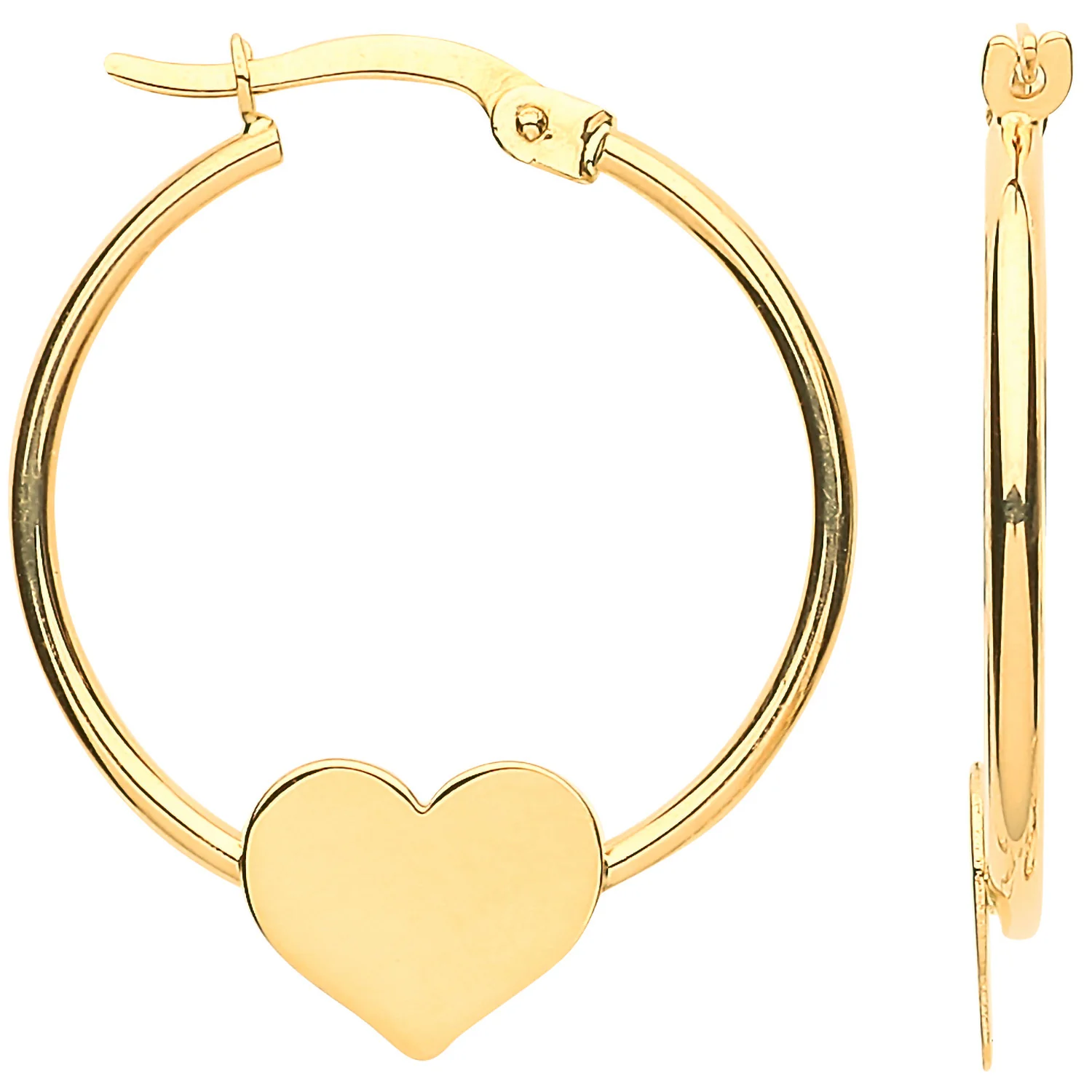 Yellow Gold Hoop with Heart Earrings - 9ct Gold - Image 2