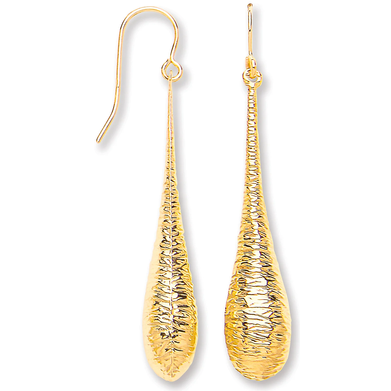 Yellow Gold Imprint Drop Hook Earrings - 9ct Gold - Image 2