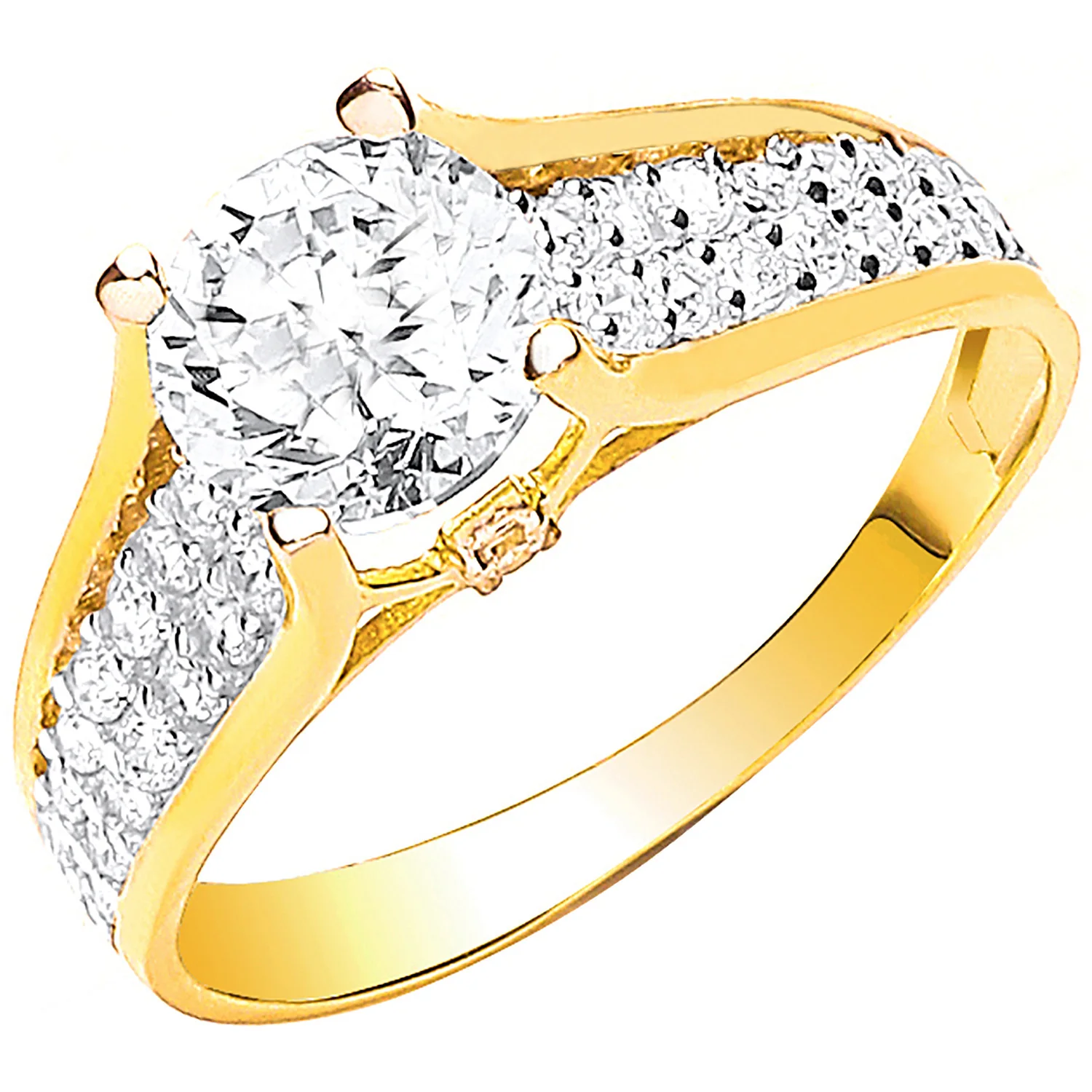 Yellow Gold Ladies Single Stone Two Row Cubic Zirconia Shoulder Ring - 9ct Gold - Image 2