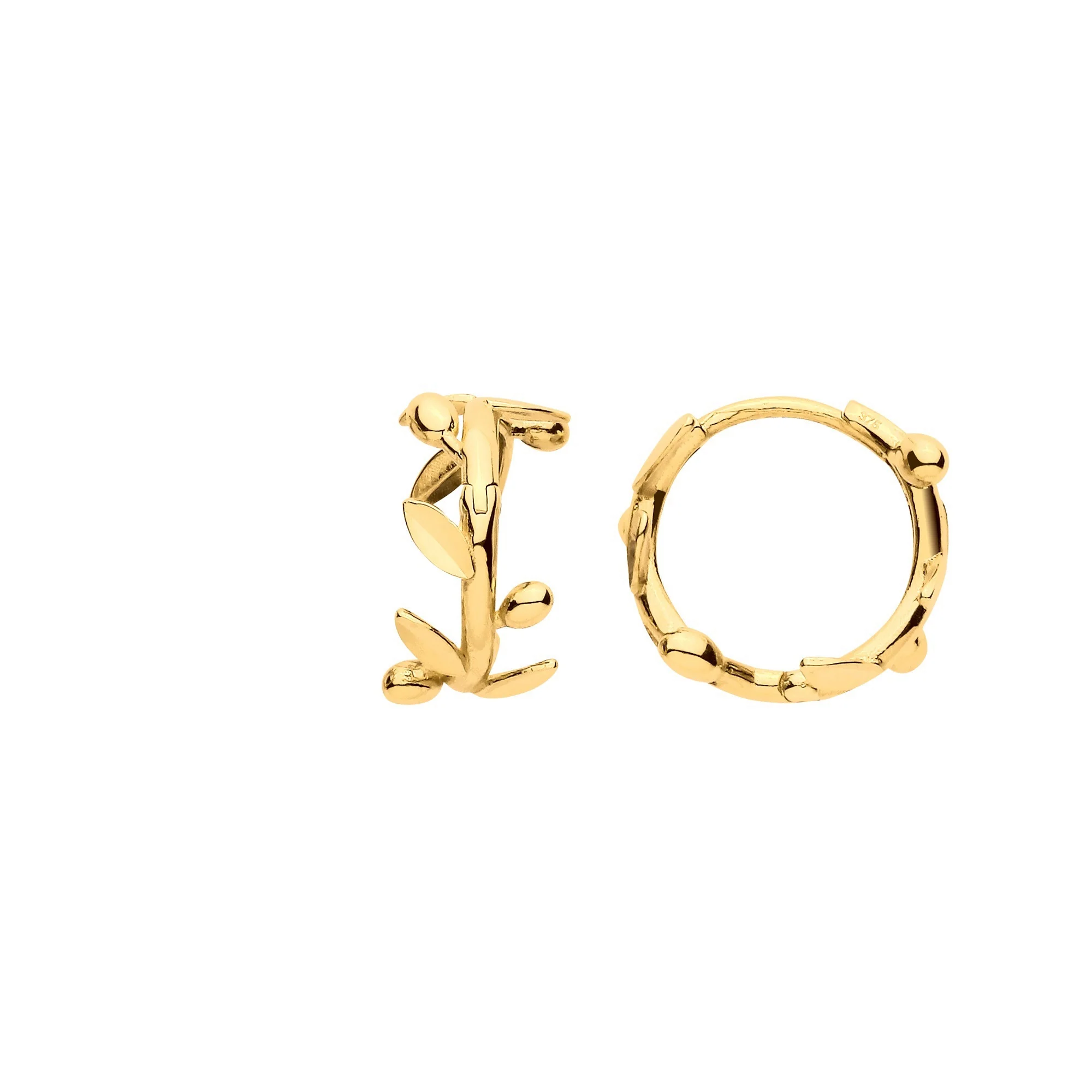 Yellow Gold Leaf with Olives Huggies - 9ct Gold - Image 2