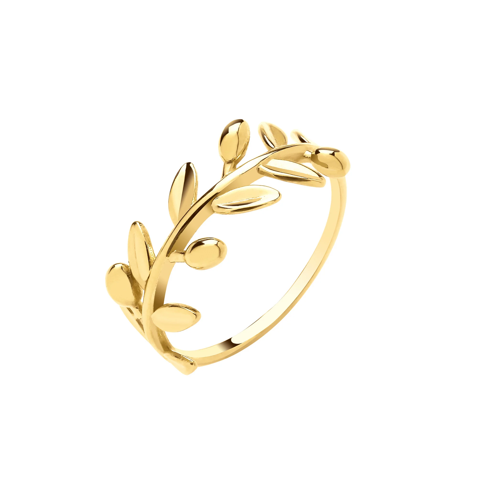 Yellow Gold Leaf with Olives Ladies Ring - 9ct Gold - Image 2