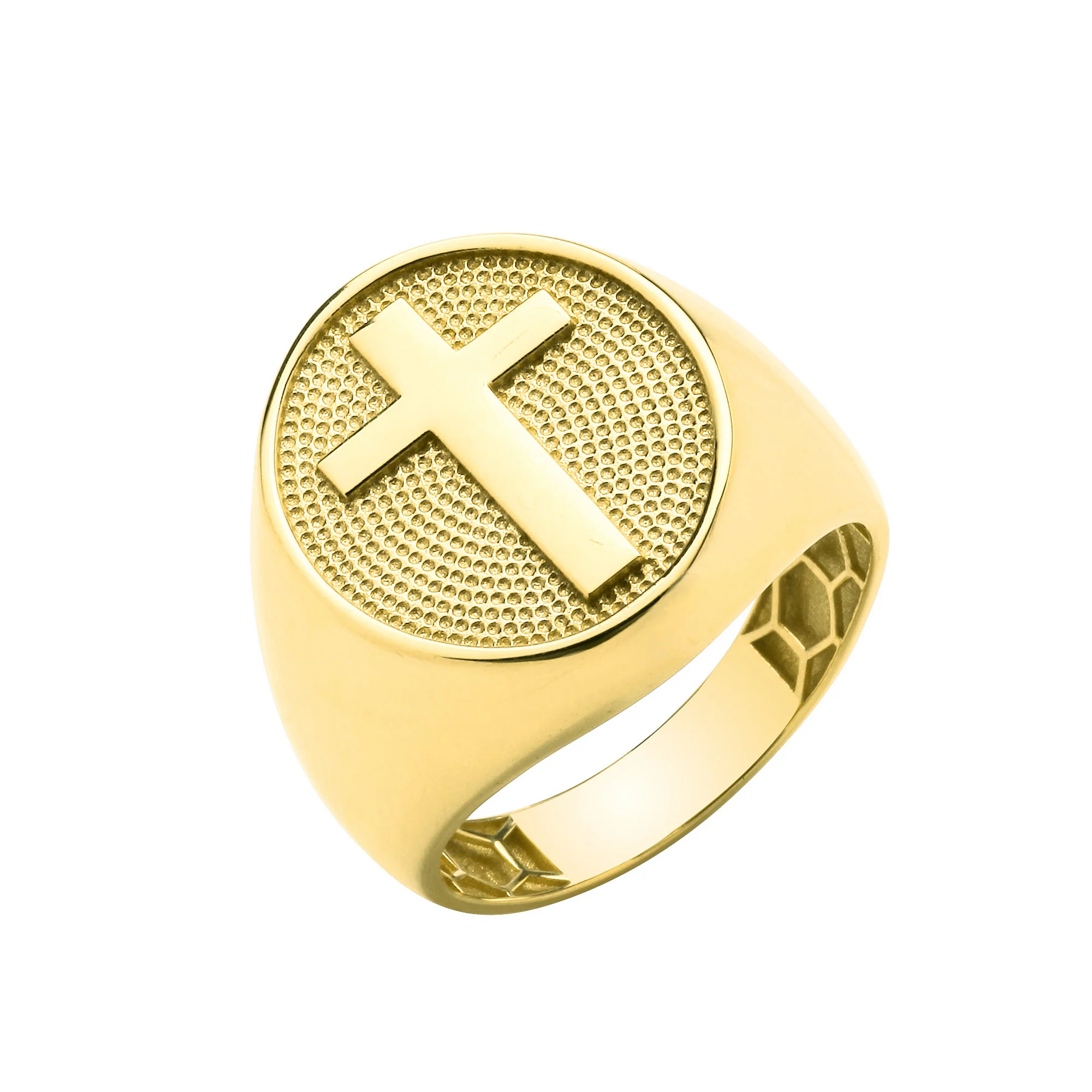 Yellow Gold Oval Signet with Cross Gents Ring - 9ct Gold - Image 2
