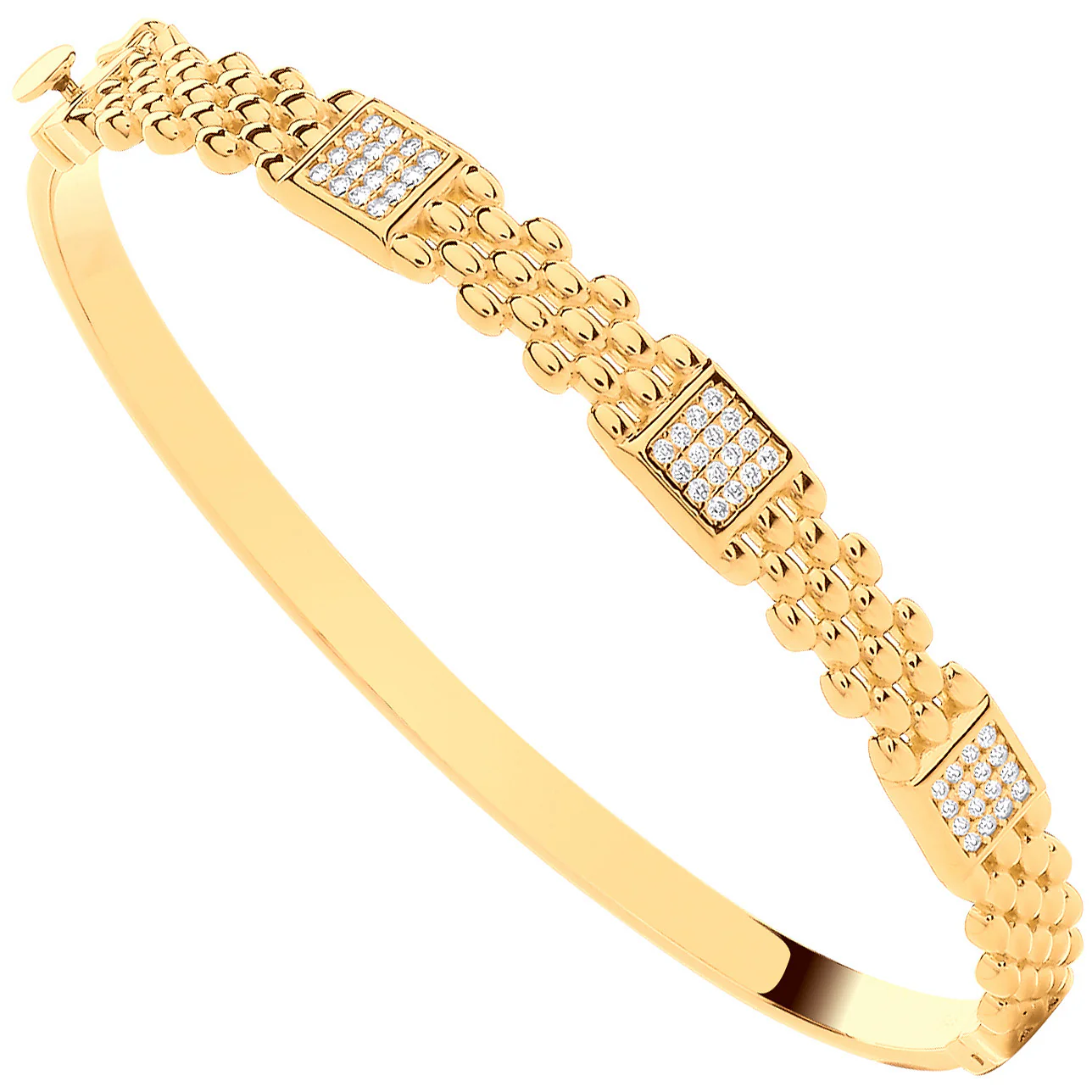 Yellow Gold Panther Link Cubic Zirconia Ladies Bangle - 9ct Gold - Image 2