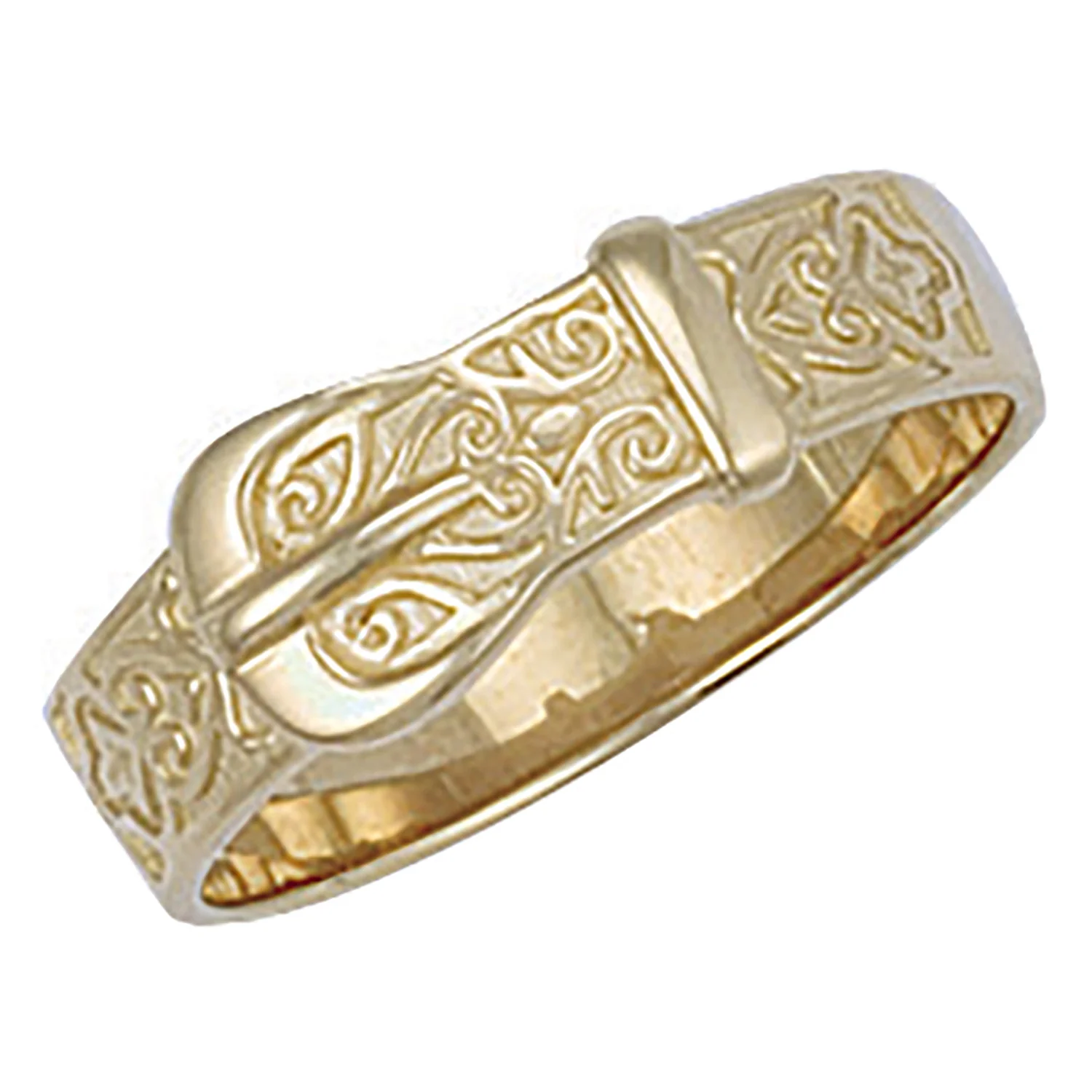 Yellow Gold Patterned Buckle Ring - 9ct Gold - Image 2