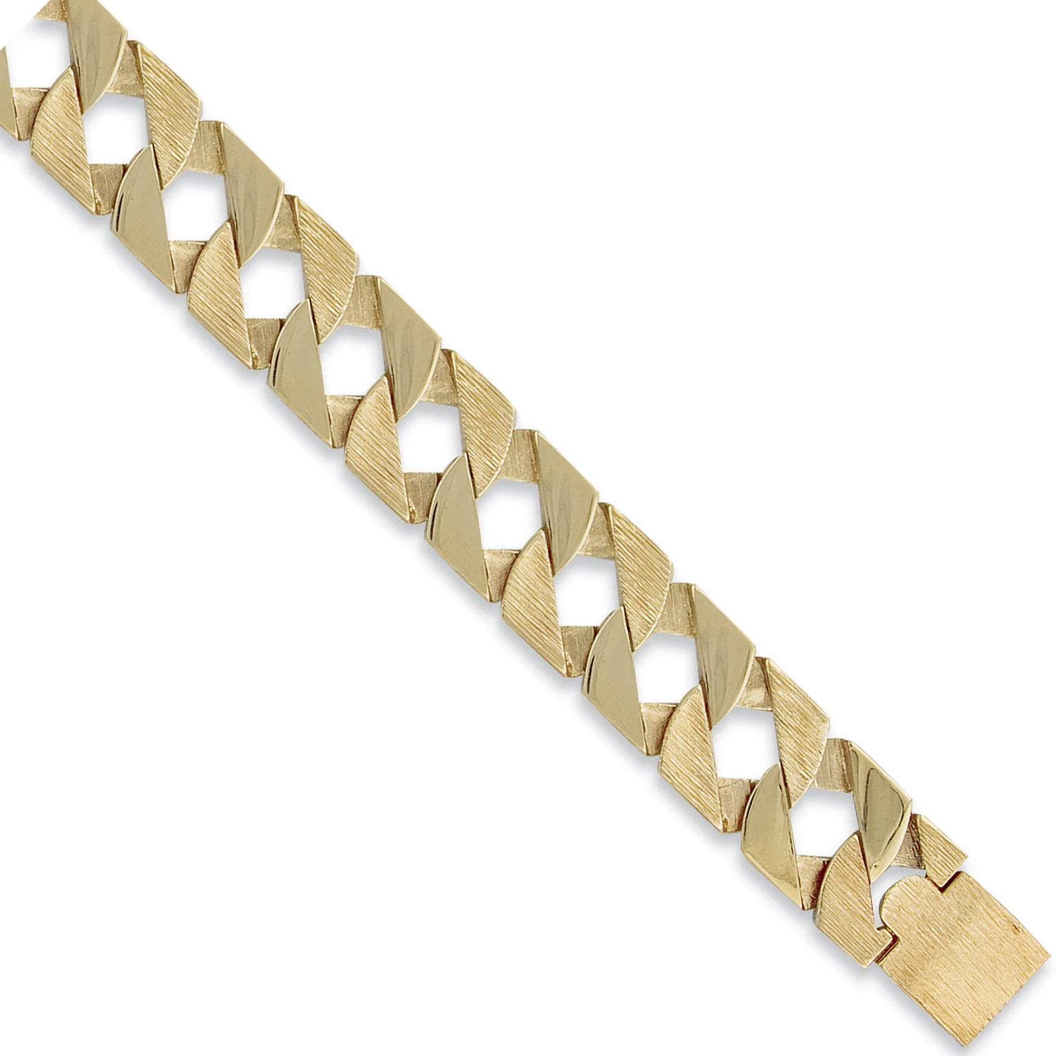 Yellow Gold Plain & Bark Casted 22mm Curb Bracelet - 9ct Gold - Image 2