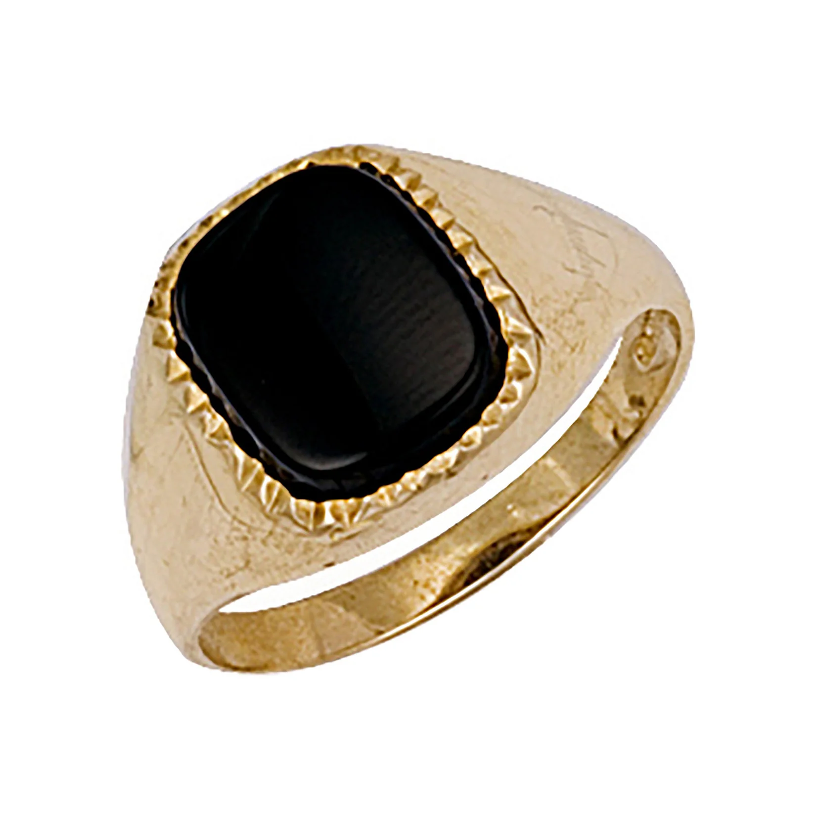 Yellow Gold Plain Cushion Black Stone Ring - 9ct Gold - Image 2