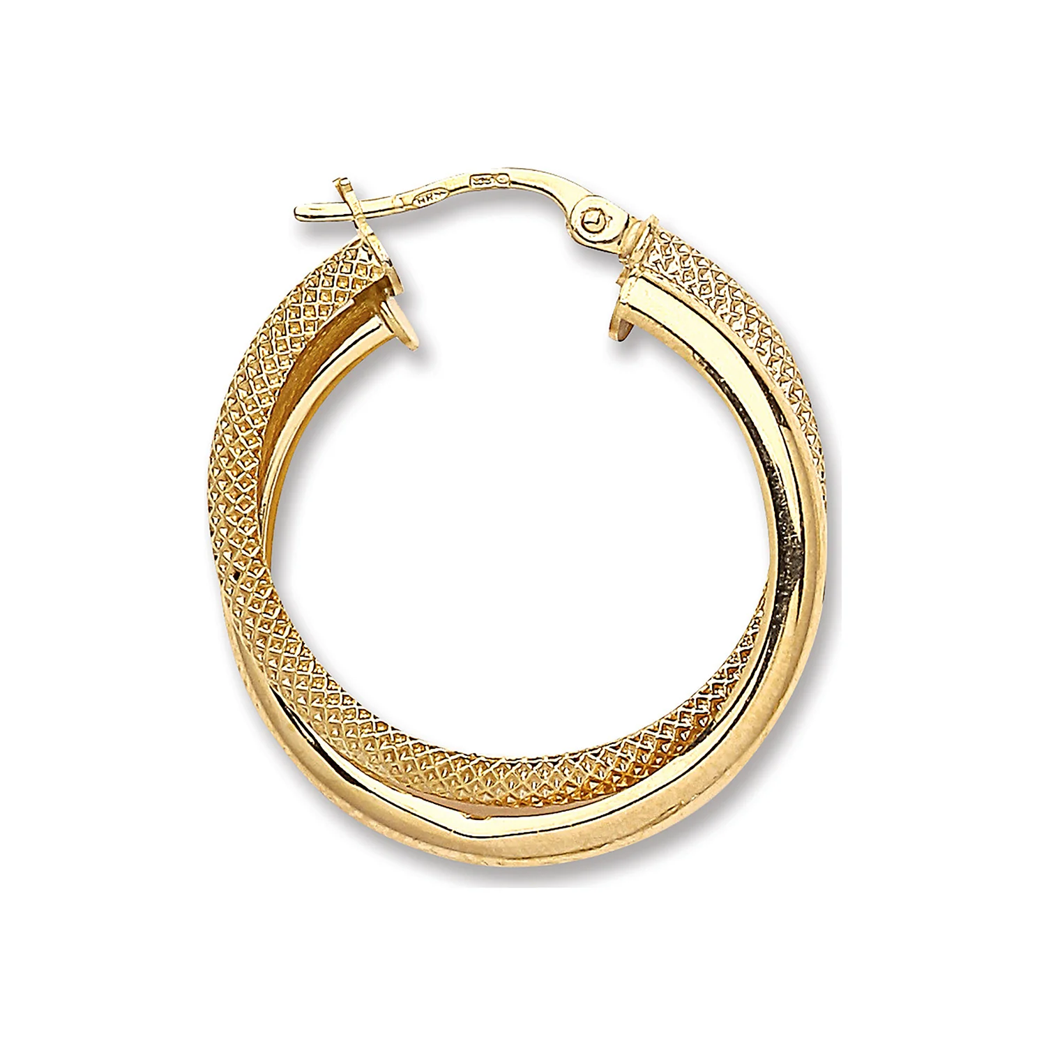 Yellow Gold Plain & Frosted Double Hoop Earrings - 9ct Gold - Image 2