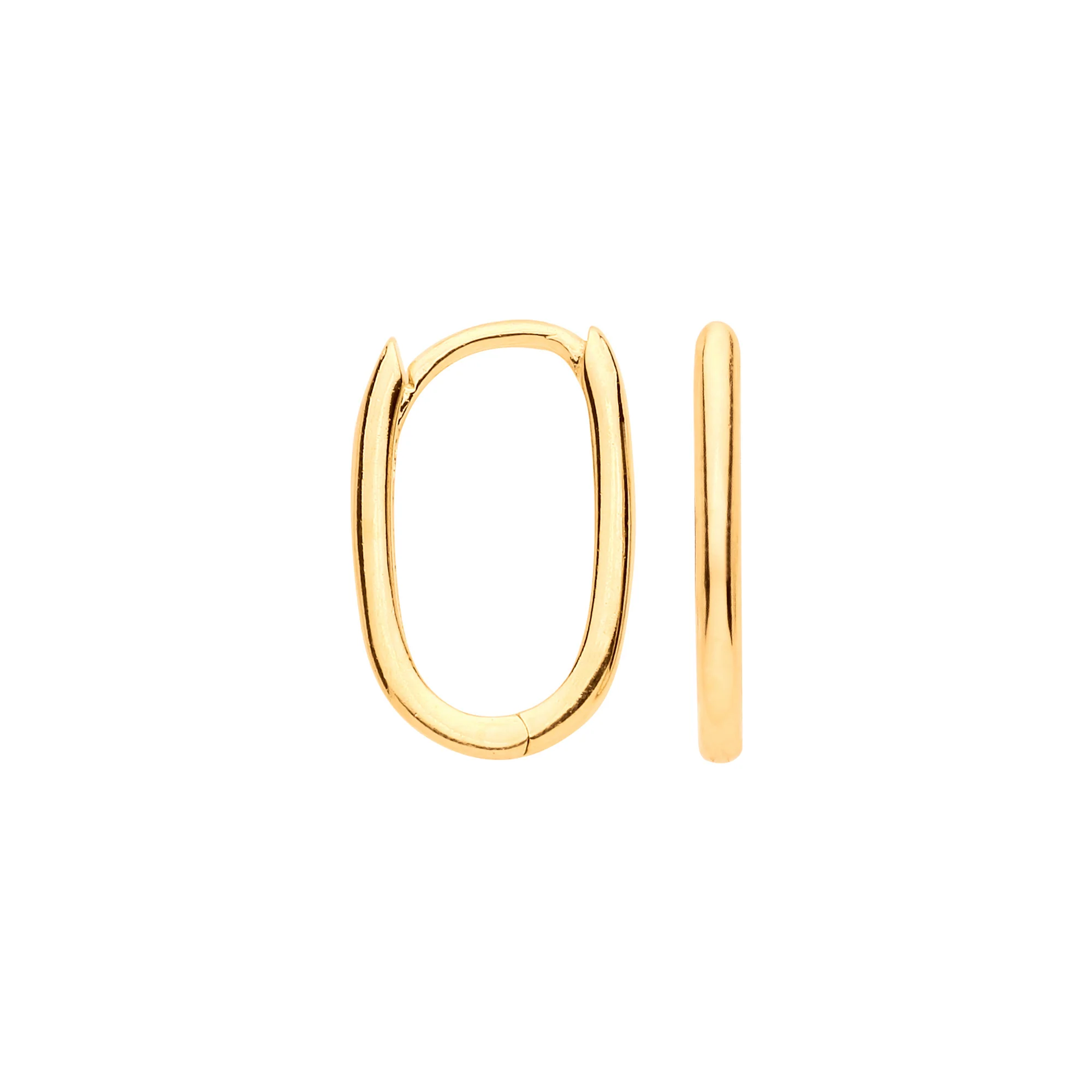 Yellow Gold Plain Hinged Oval Hoop Huggies - 9ct Gold - Image 2