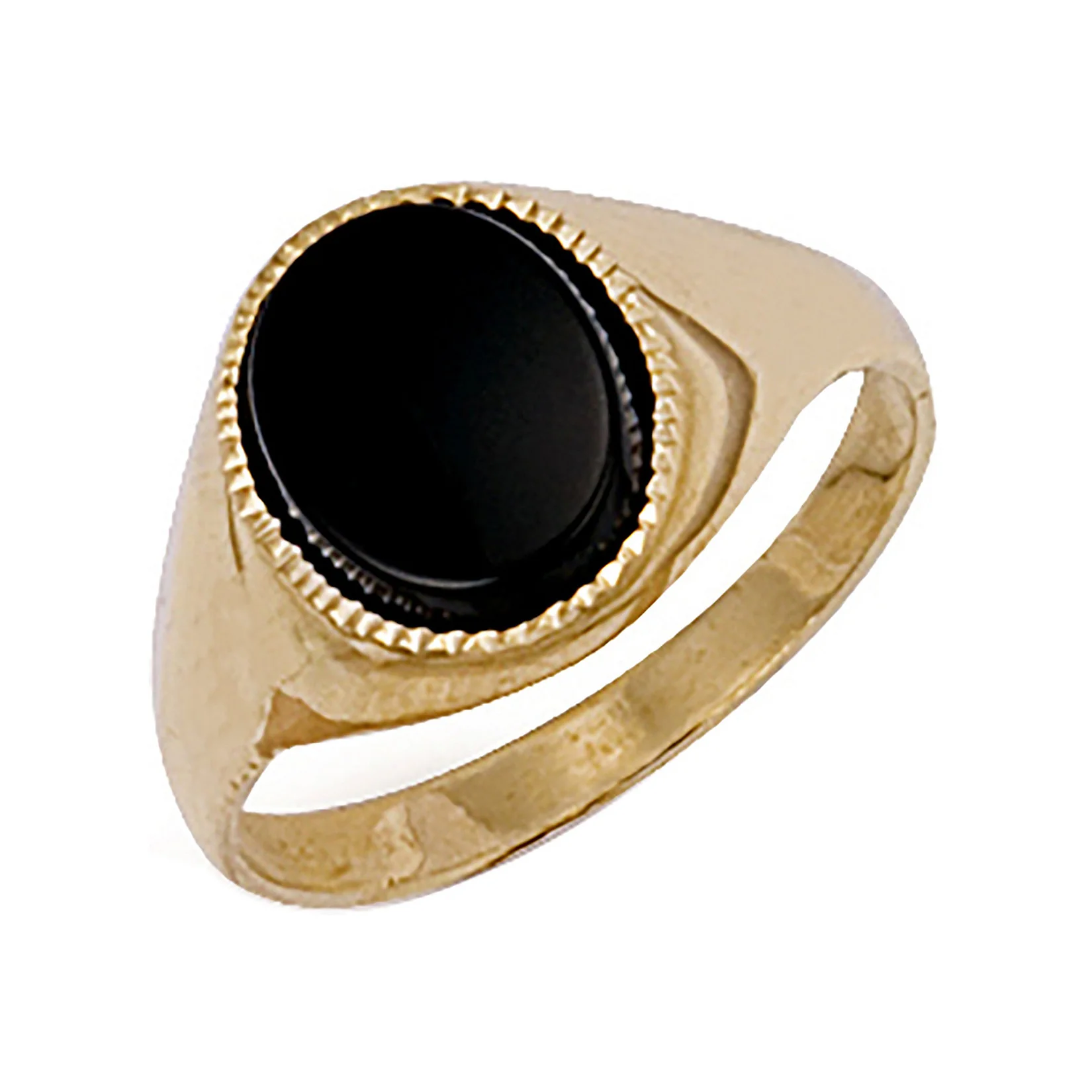 Yellow Gold Plain Oval Black Stone Ring - 9ct Gold - Image 2