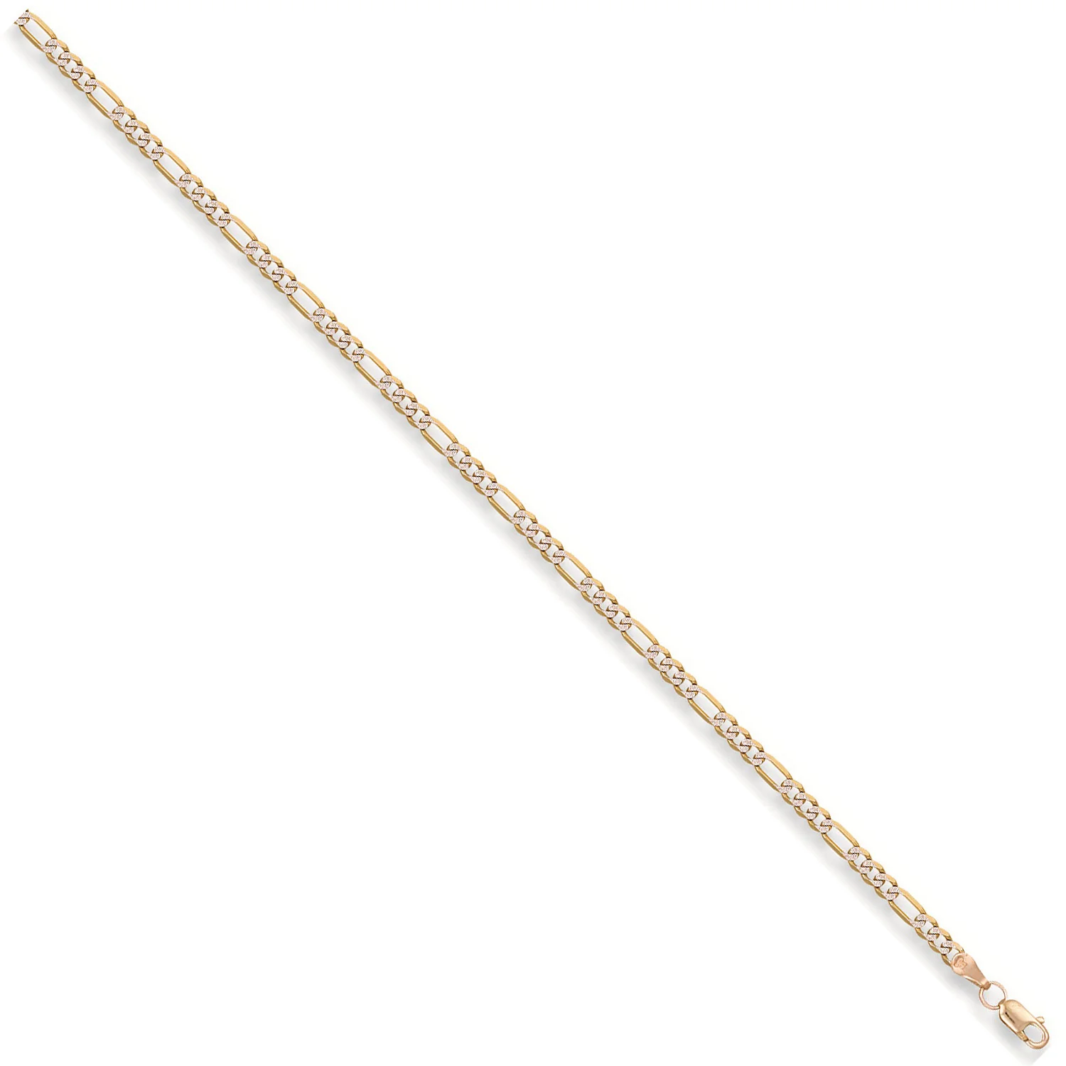 Yellow Gold Rhodium Plated 3.2mm Figaro Chain - 9ct Gold - Image 2