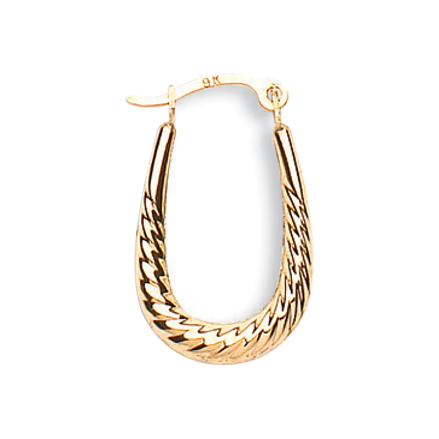 Yellow Gold Ribbed Oval Creoles - 9ct Gold - Image 2