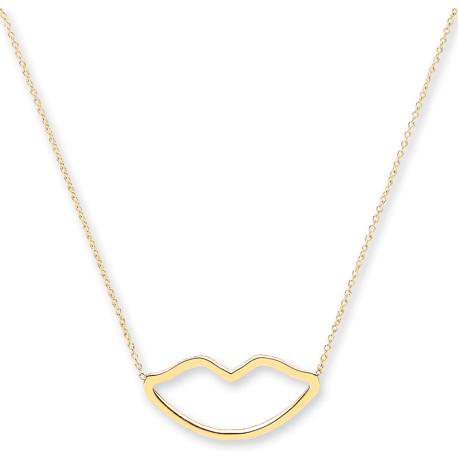 Yellow Gold Rolo Chain Lips Pendant, 16" Necklace - 9ct Gold - Image 2