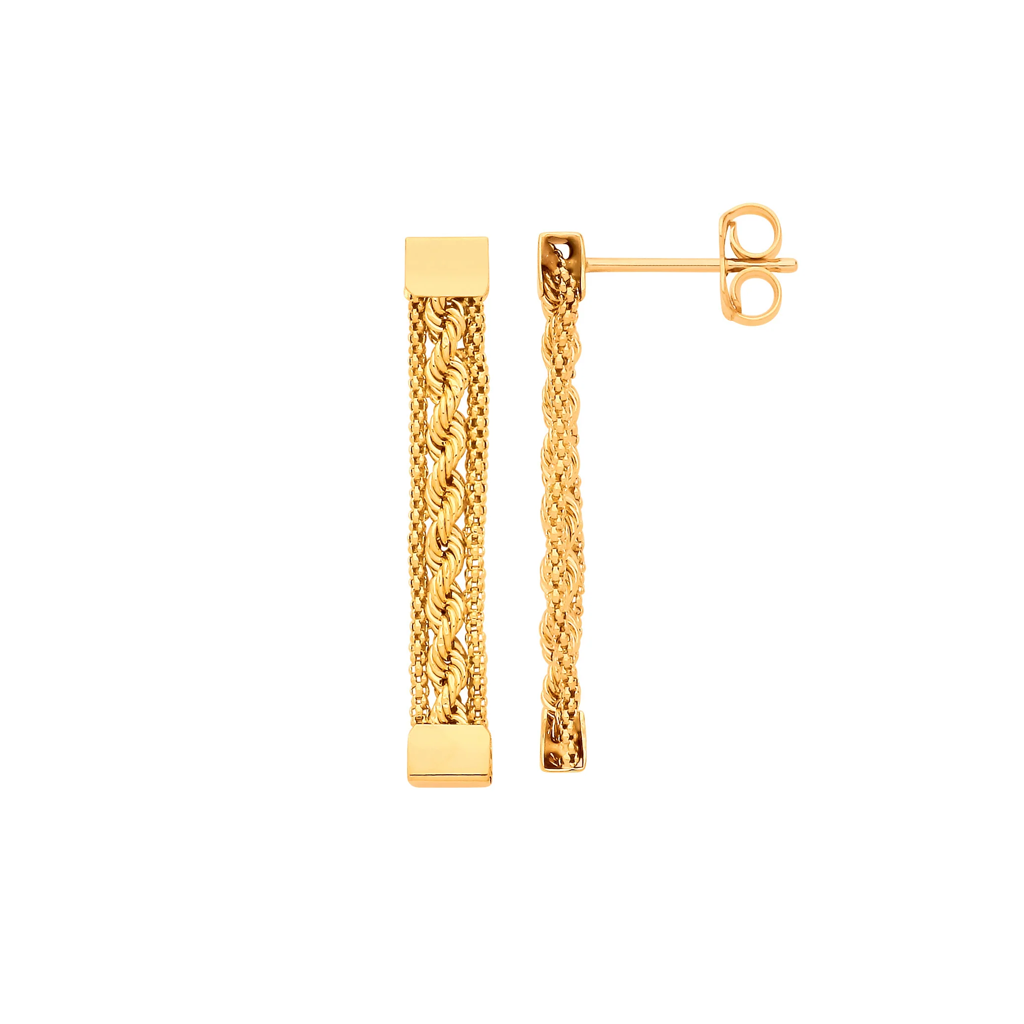 Yellow Gold Rope & Mesh Fancy Drop Earrings - 9ct Gold - Image 2