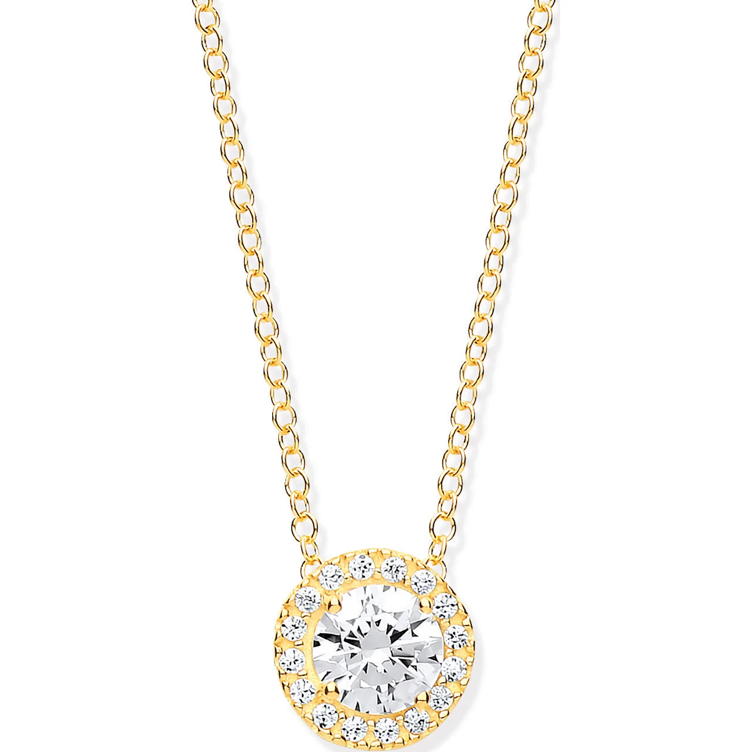 Yellow Gold Round Cubic Zirconia Halo Pendant on 18" Chain - 9ct Gold - Image 2