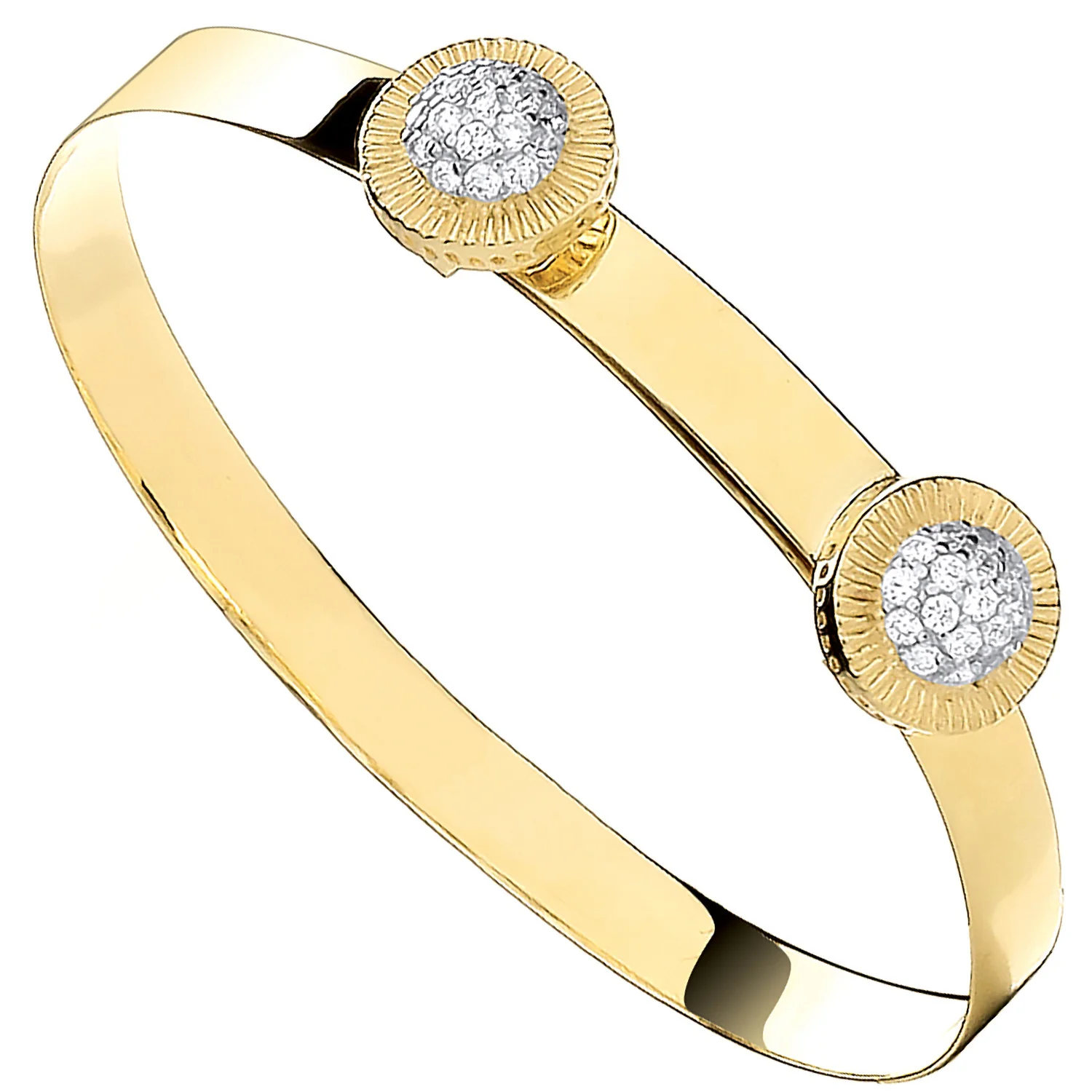 Yellow Gold Round Cubic Zirconia Studs Expandable Baby Bangle - 9ct Gold - Image 2